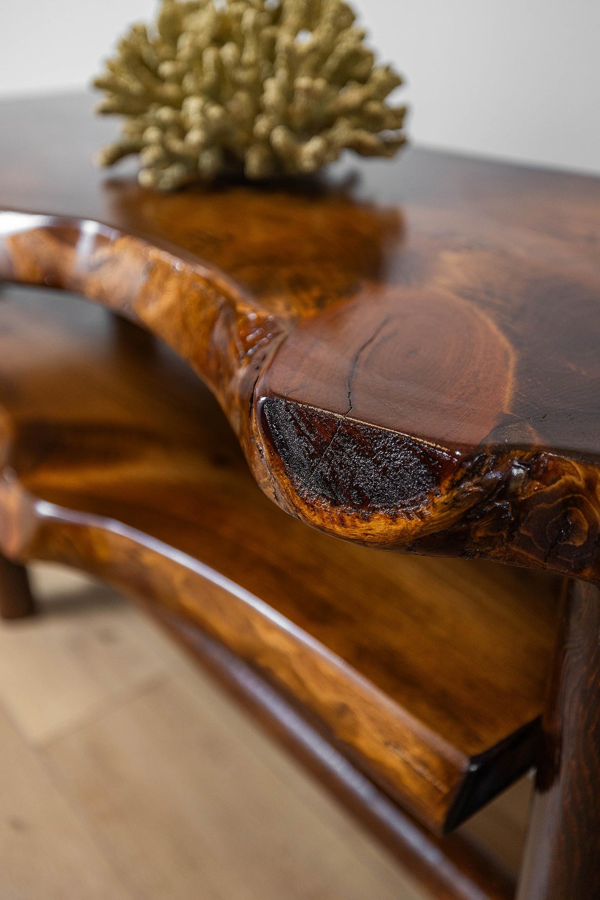Rustic Log Live Edge Wooden Console Sofa Table for Entryway with Shelf Storage (Honey Pine) Southern Rustic Logwerks