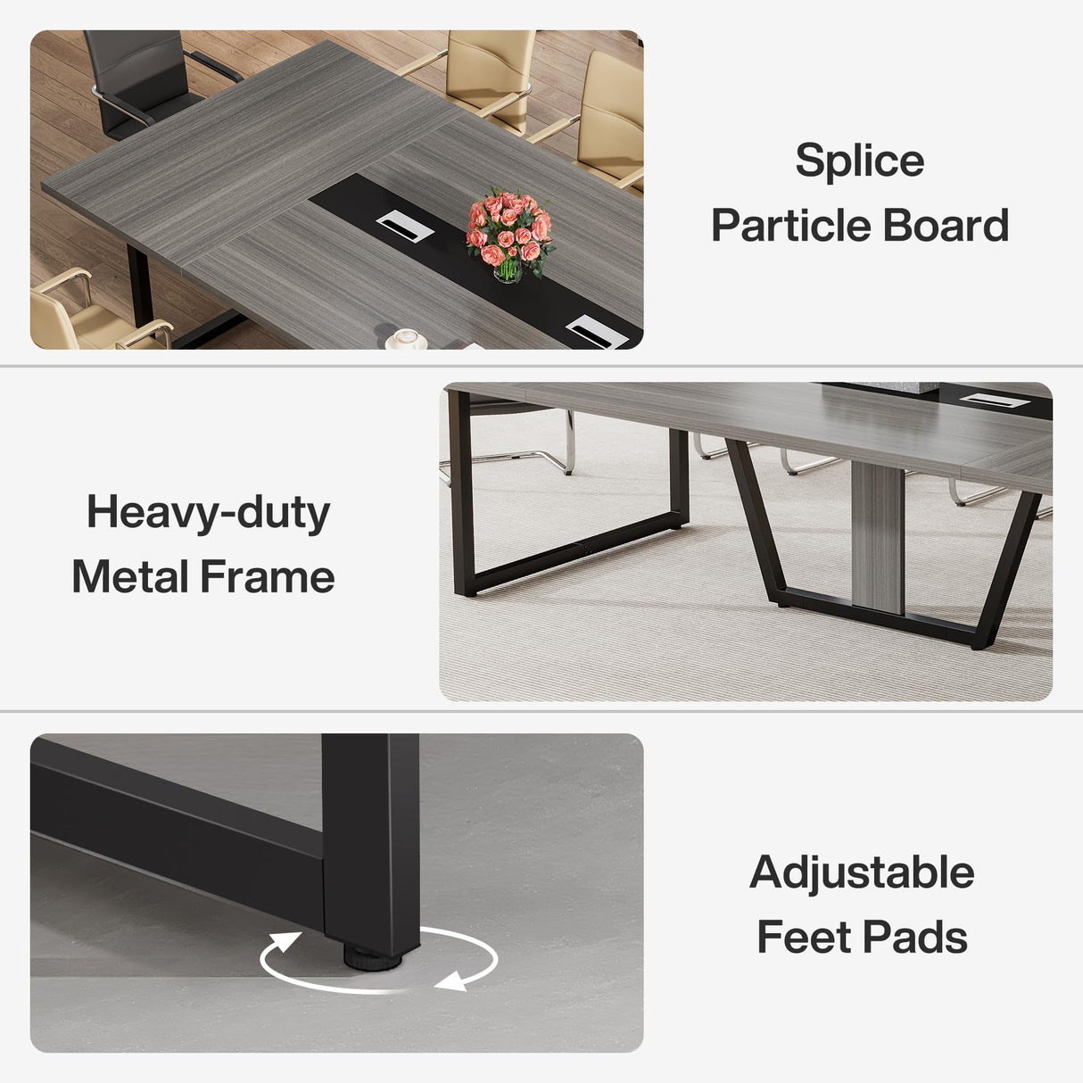 Tribesigns 8FT Conference Table, 94.49 L x 47.24 W x 29.53 H Inches Large Meeting Podcast Table for 10 People, Business Style Wooden Training Table with Strong Metal Frame for Office Conference Tribesigns