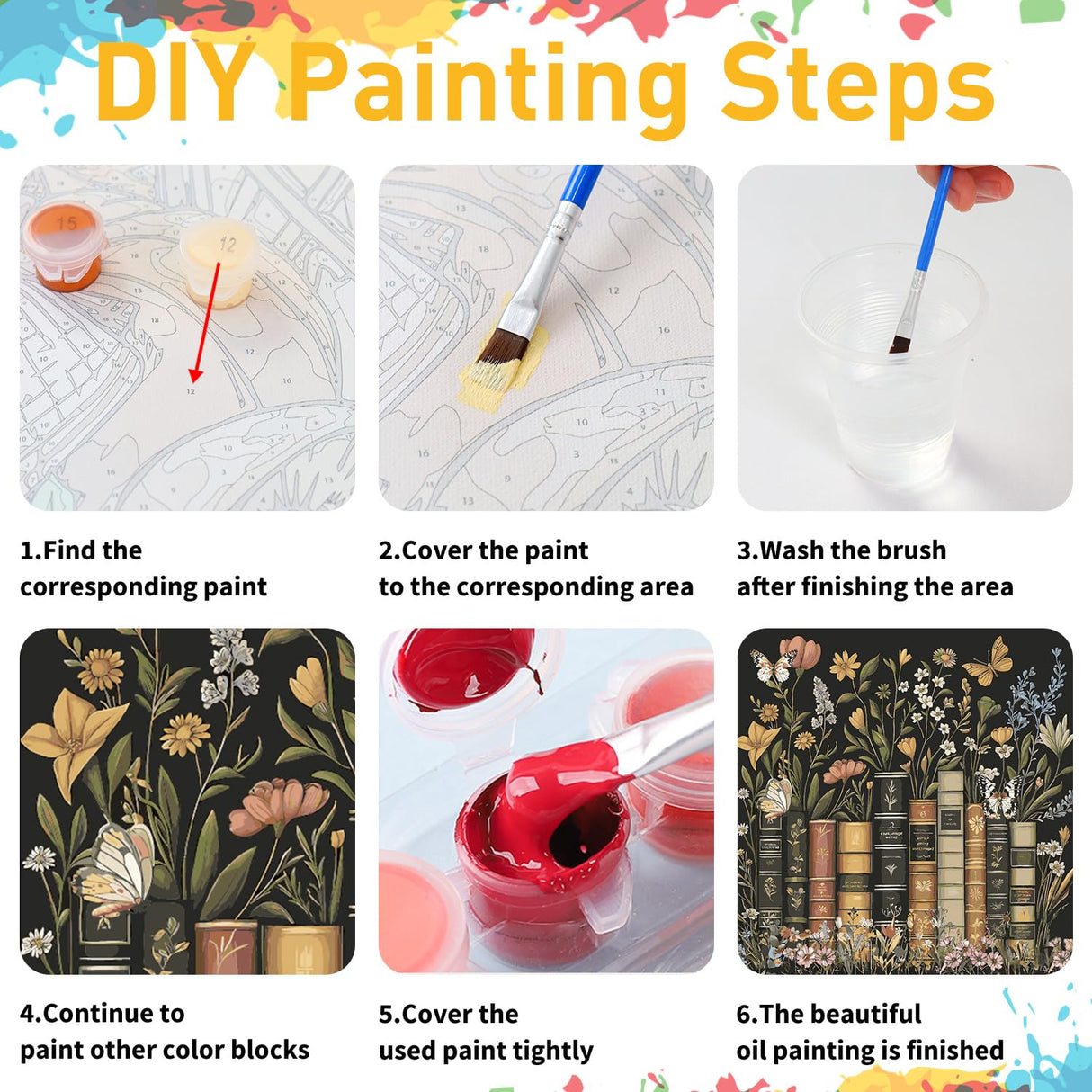 Paint by Numbers for Adult, Book Paint by Numbers Kit for Adults Beginners, DIY Book Acrylic Painting on Canvas for Home Wall Art Decor 16x16 Inch Mandun