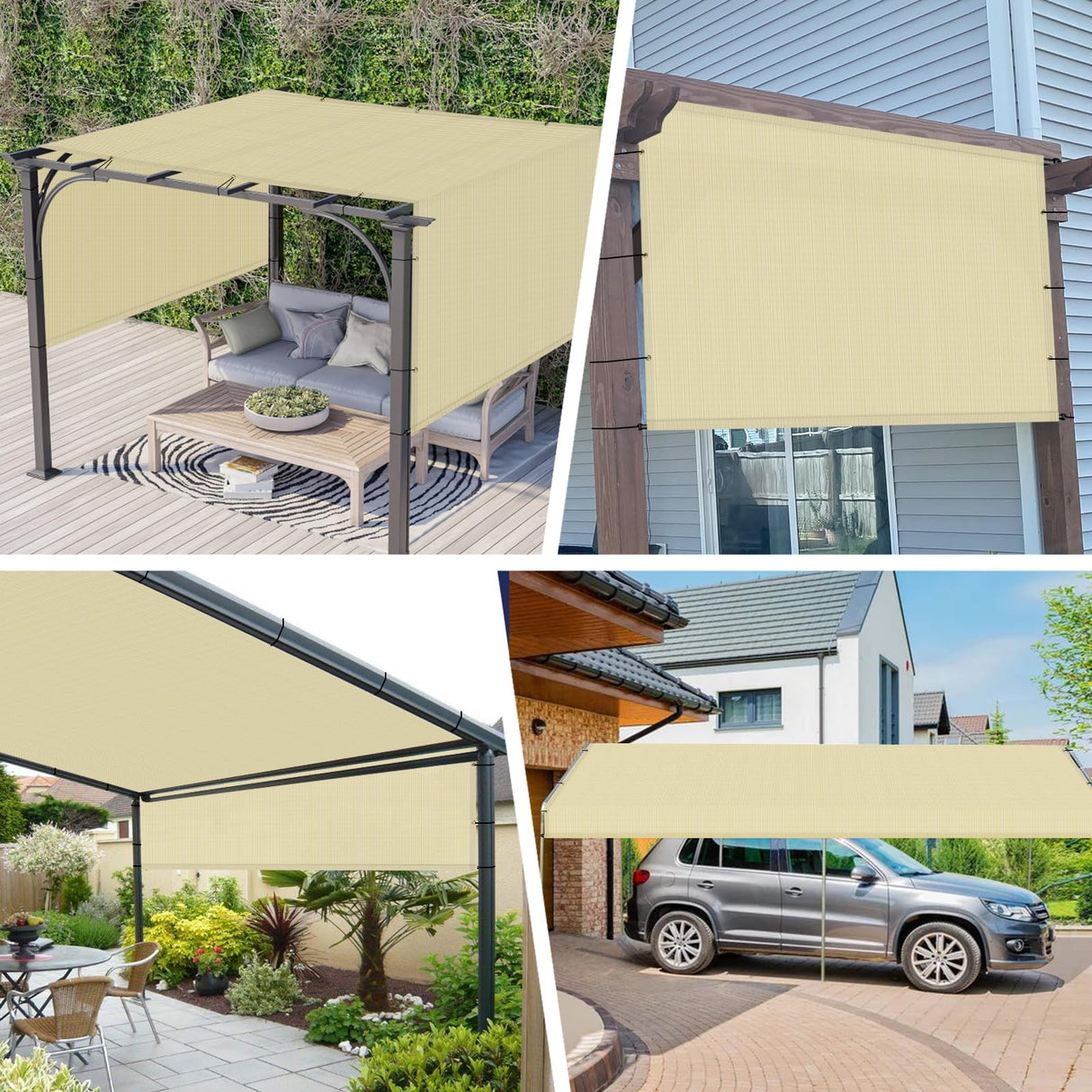 Windscreen4less 10' x 16' Universal Replacement Shade Cover Canopy for Pergola Patio Porch Privacy Shade Screen Panel with Grommets on 2 Sides includes Weighted Rods Breathable UV Block Beige Tan Windscreen4less