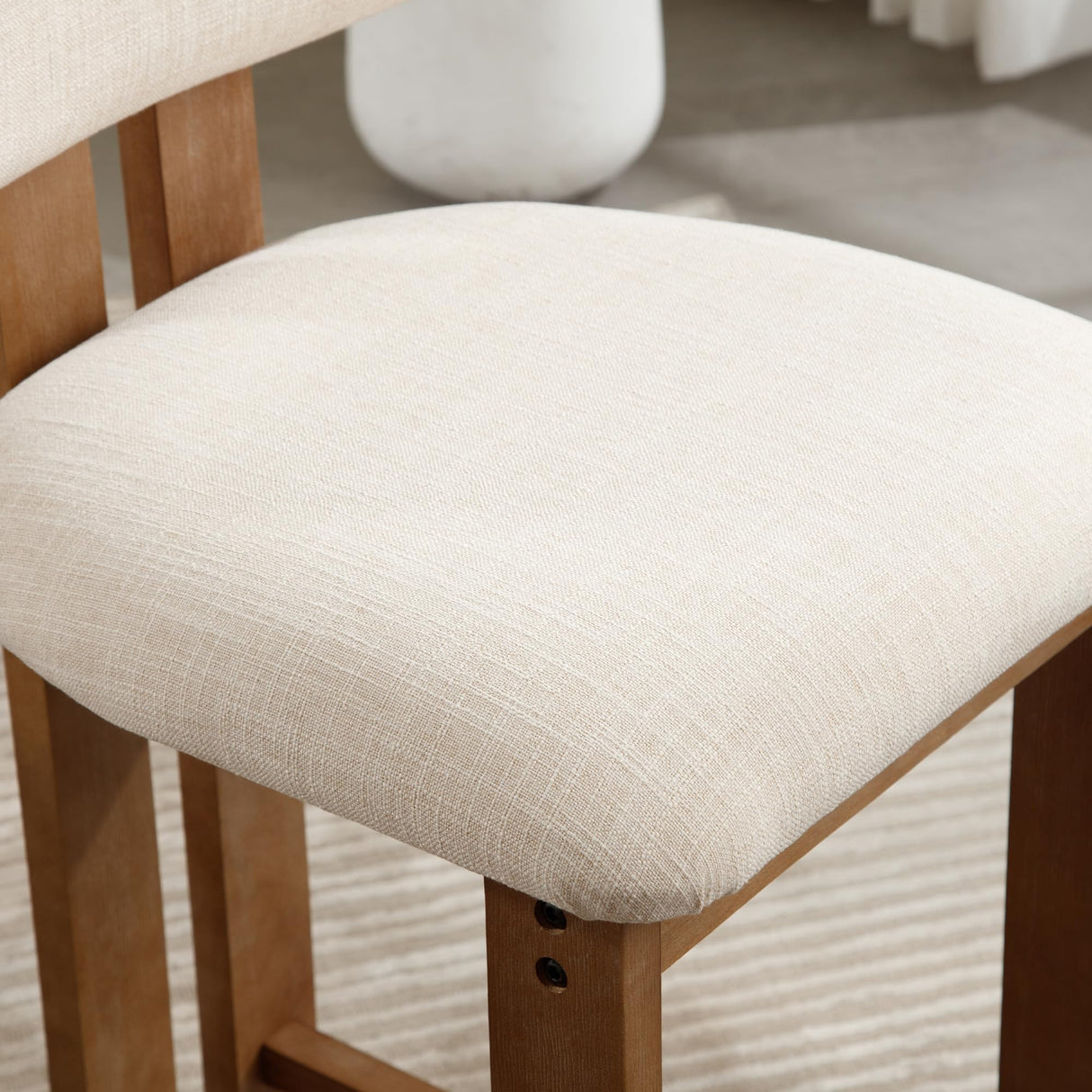 DM Furniture 26" Mid Century Modern Counter Bar Stools for Kitchen Island Farmhouse Wooden Counter Height Barstools Set of 4 with Linen Fabric Curved Back for Patio/Home Bar/Balcony, Beige DM Furniture