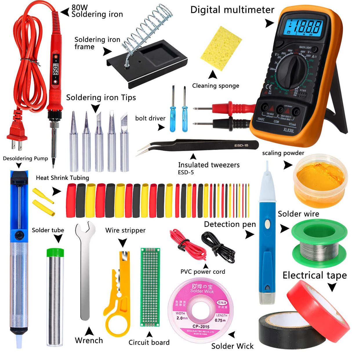 Electronics Soldering Iron Kit, 80W LCD Digital Soldering Gun with Adjustable Temperature Controlled and Fast Heating Ceramic Thermostatic Design, 24pcs Solder Kit Welding Tool KYZHXVO