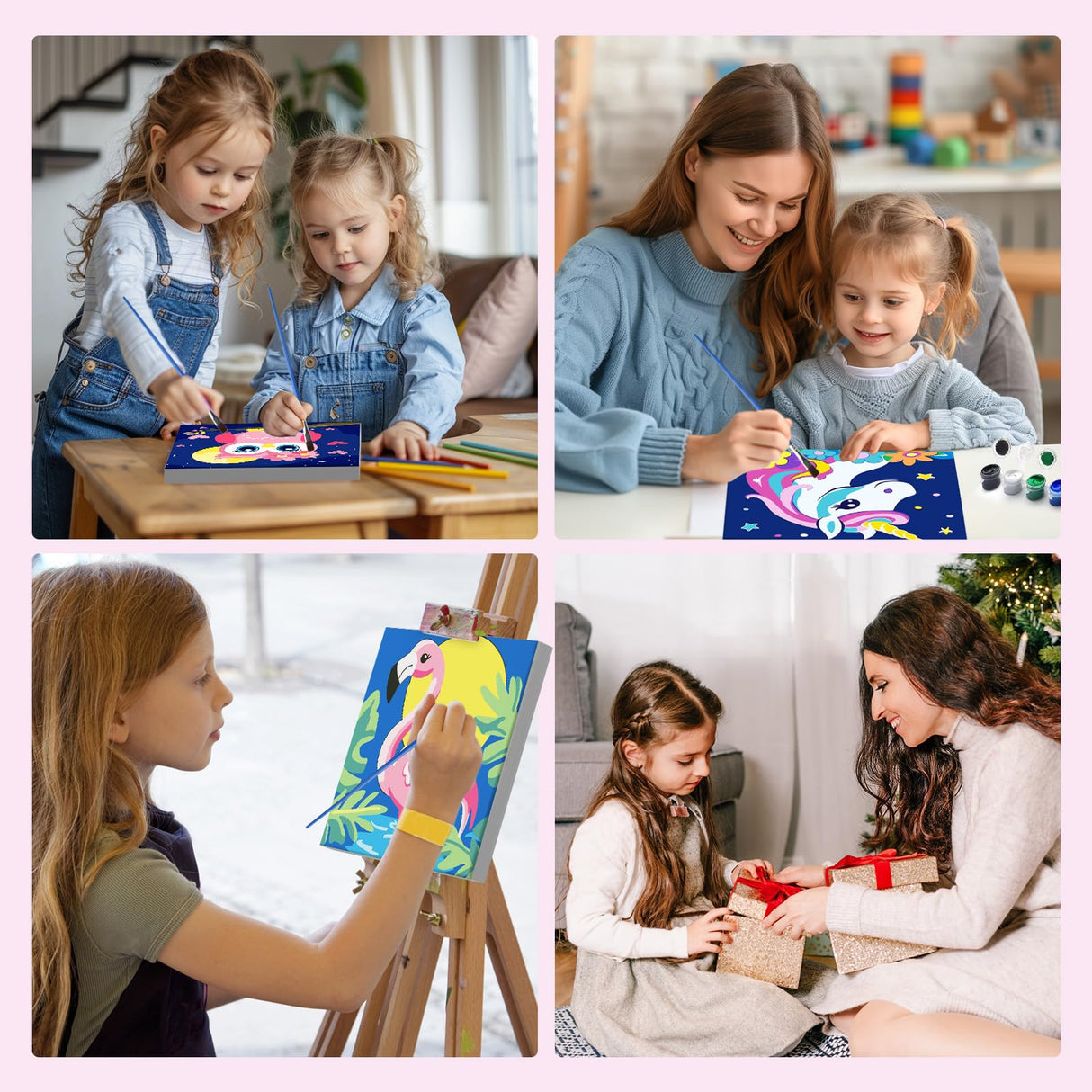 MXJSUA Framed 4 Pack Cute Animals Paint by Numbers Kit, DIY Paint by Number Kits for Kids Ages 6-12, Paint by Numbers Kits for Children Beginner, Acrylic Oil Painting for Home Wall Decor (8x8inch) MXJSUA