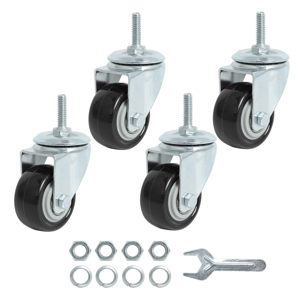 Finnhomy Stem Caster Wheels 2 Inch Heavy Duty Threaded Swivel Casters 1/4" - 20 x 1 Set of 4 for Wire Shelve Wheels P Anti-wear Smooth Casters, Black Finnhomy