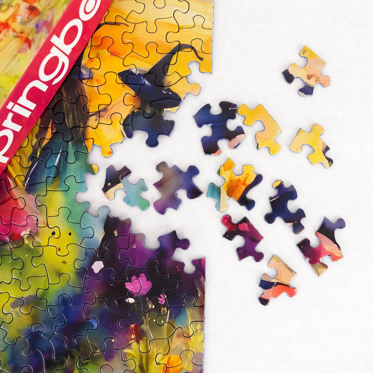 Springbok's Witches Gathering 500 Piece Puzzle for Adults is a Watercolor Image of Witches Gathering in a Blossoming Field Springbok