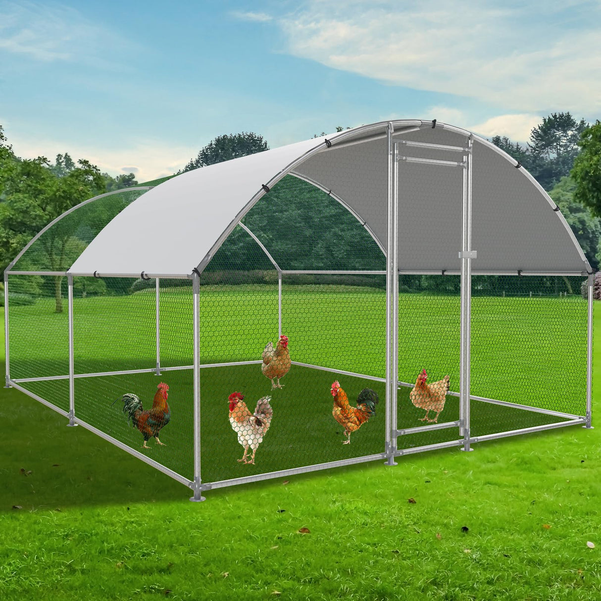 NUGRIART Large Metal Chicken Coop, Outdoor cage Run with Waterproof and Anti-UV Cover, Dome Roof Walk-in Poultry Cage Rabbit Duck House for Outside, Backyard and Farm. NUGRIART