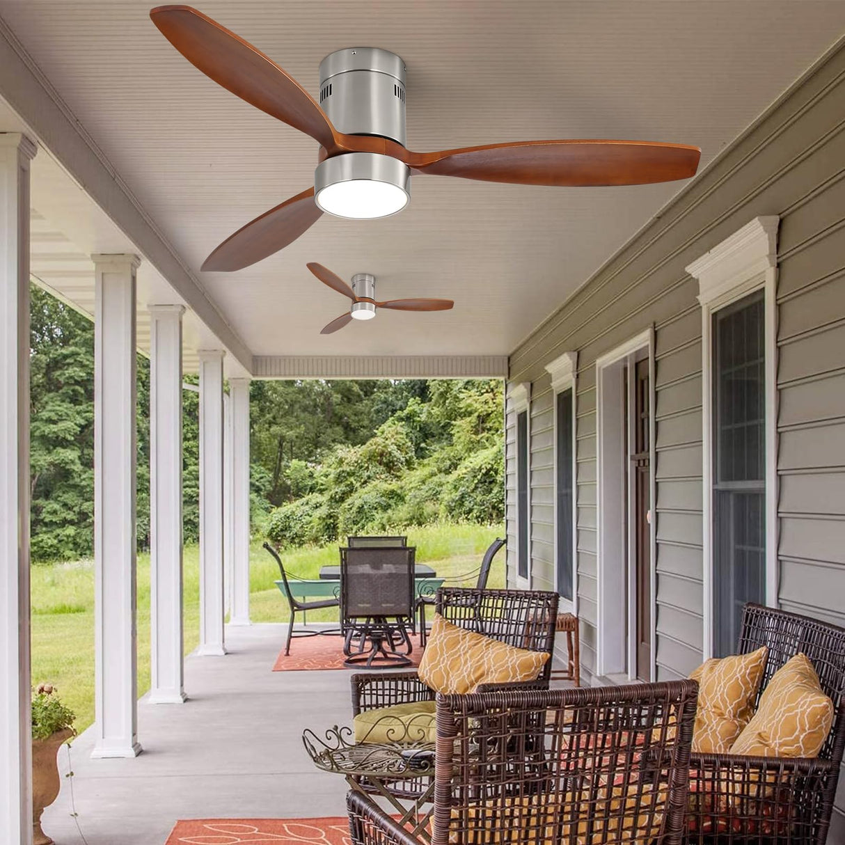 Sofucor 52 Inch Low Profile Ceiling Fan with Lights Remote Control Wood Blades Reversible DC Motor Modern Ceiling Fan for Kitchen, Bedroom, Basement, Dining, Living Room, Dark wood Sofucor