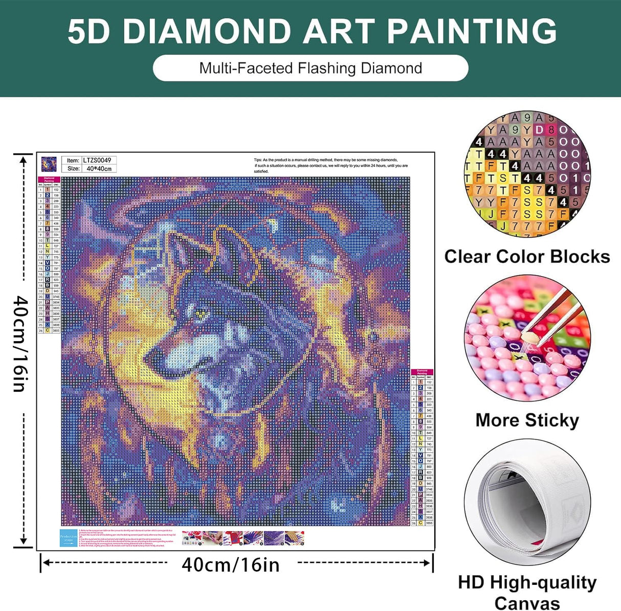 Zythron Wolf Diamond Painting Kits for Adults Wolf Dream Catcher Diamond Art Kits for Adults Beginner Dream Catcher DIY Full Drill Diamond Paintings 5D Gem Art and Crafts 15.7x15.7 inch Zythron