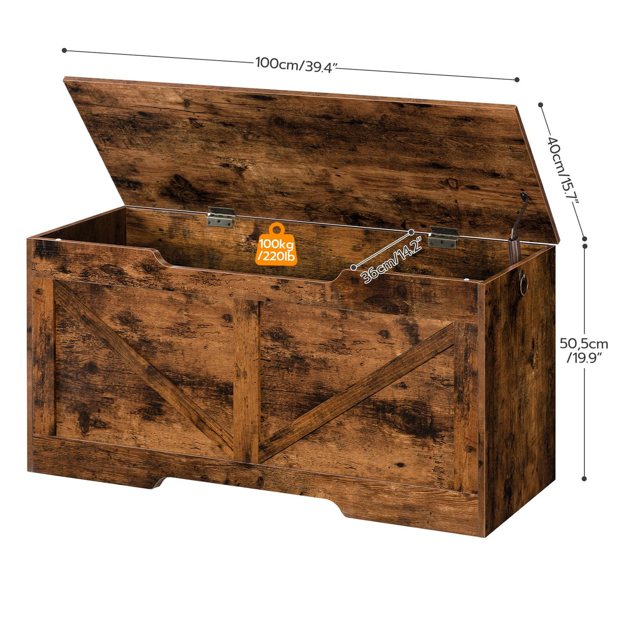 HOOBRO Storage Bench, 39.4” Retro Wooden Storage Chest with U-Shaped Cut-Out Pull, Safety Hinge, Supports 220 lb and Easy Assembly for Toy Box Organizer (Rustic Brown) BF771CW01 HOOBRO