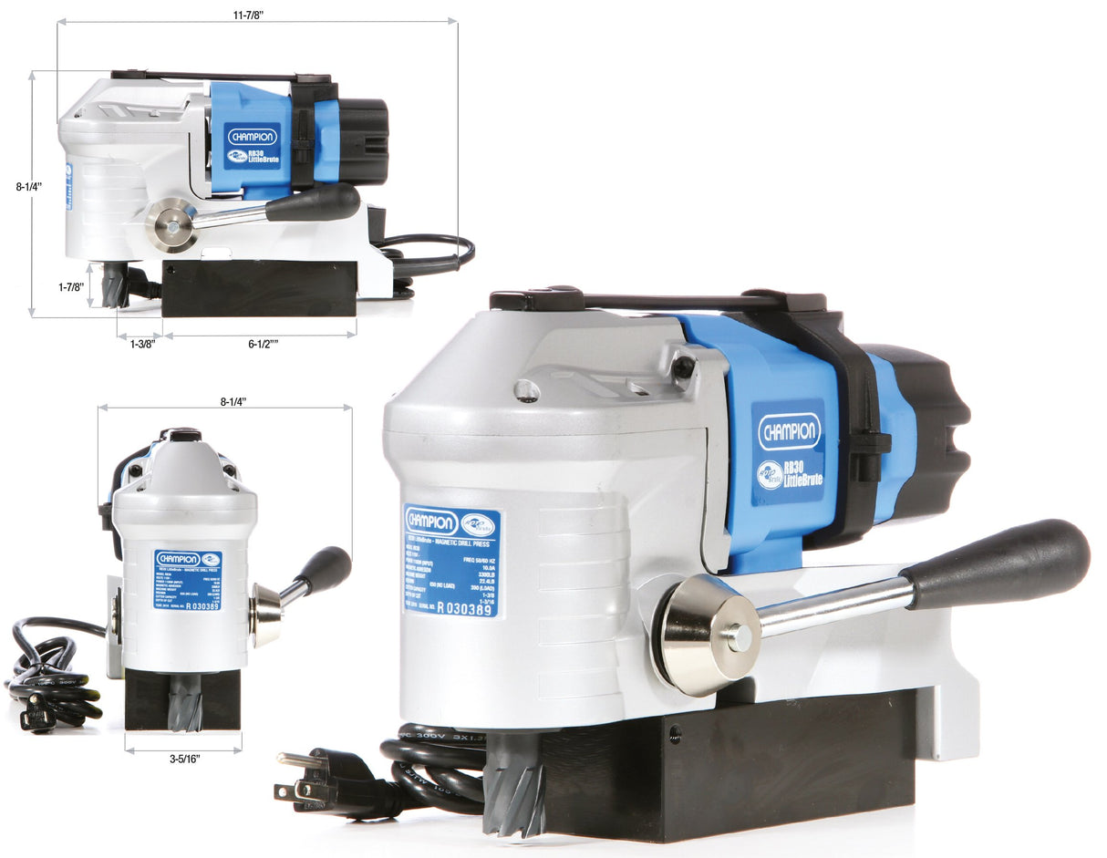 Champion Cutting Tool RotoBrute RB30 LittleBrute Low Profile, Lightweight, Portable Magnetic Drill Press: Up to 1-3/8" Diameter, 1-3/16" Depth of Cut RotoBrute