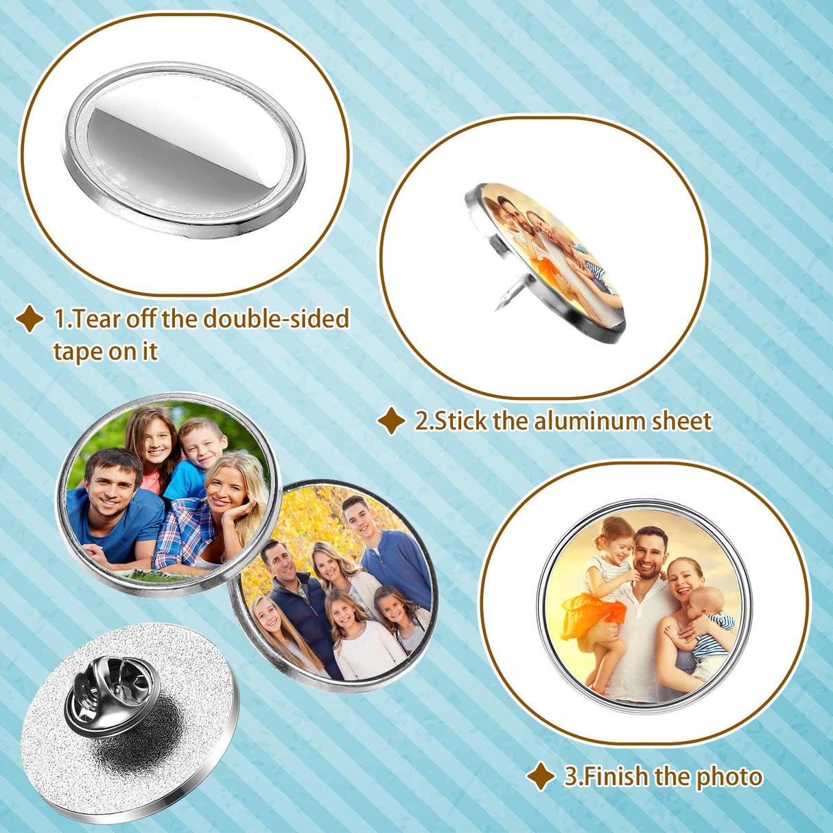 Jexine 50 Pcs Sublimation Blank Pins DIY Button Badge Kit Sublimation Silver Blank Aluminum Sheet with Butterfly Pin Backs for DIY Craft Lapel Jewelry Making Supplies (Round) Jexine