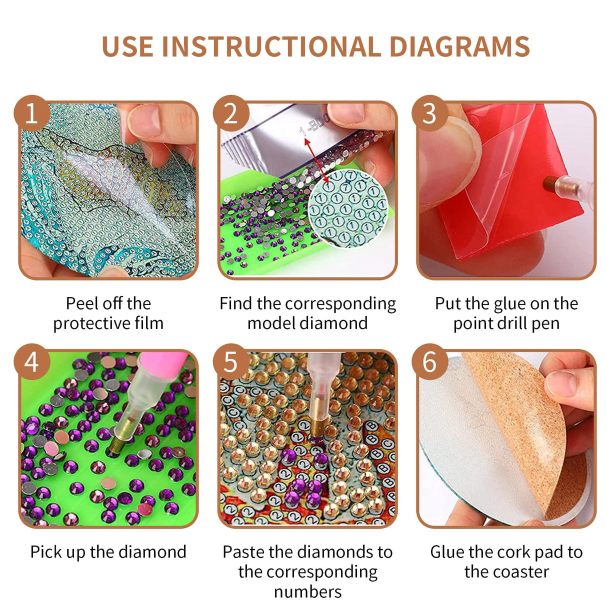 PERFECTSIGHT 8 Pcs DIY Diamond Art Painting Coasters with Holder, Cute Diamond Paint Coaster Kits for Adults, Kawaii Full Drill Diamond Art Craft Paint by Number Non Slip Coaster - Multicolor Cats PERFECTSIGHT