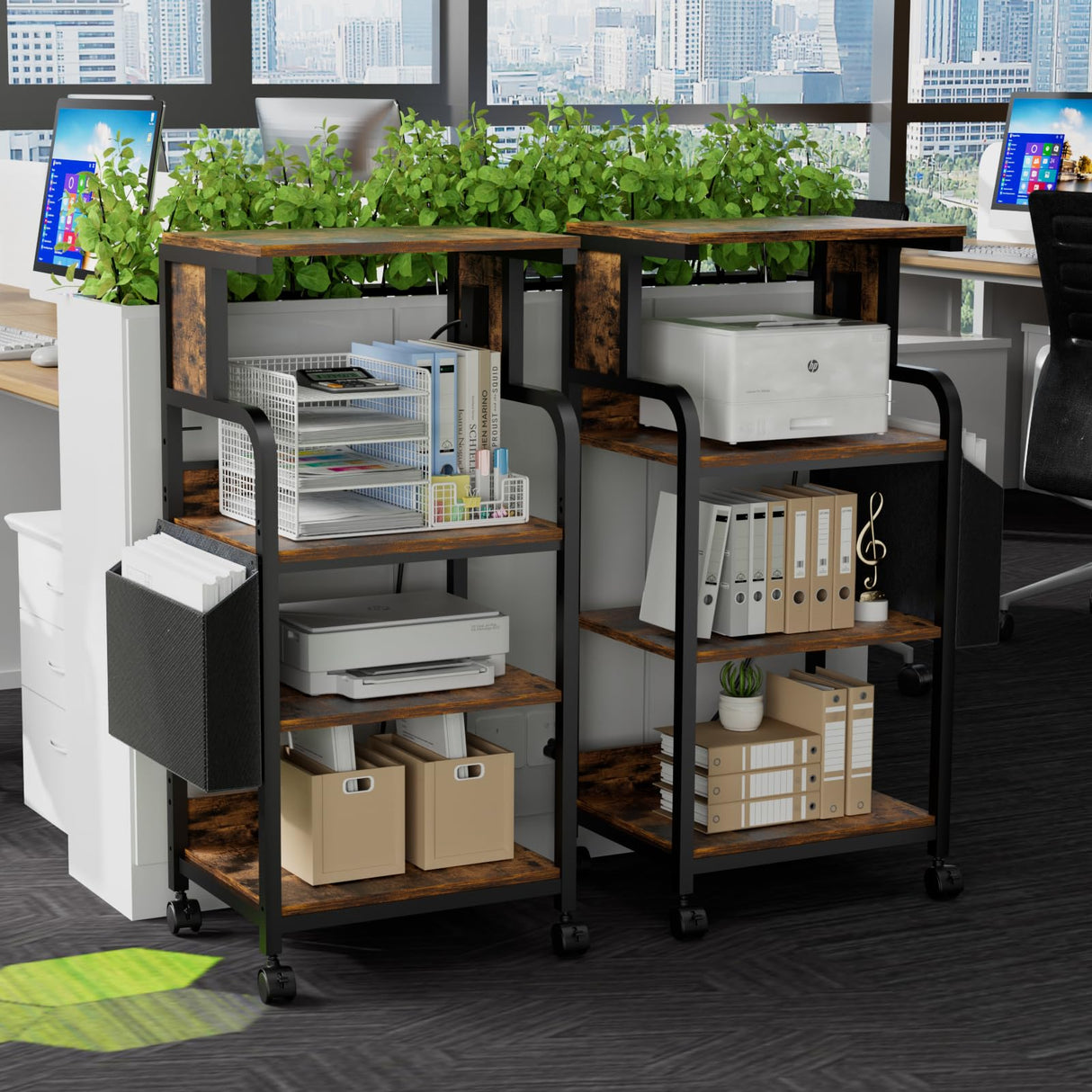 WTINAPIG Tall Printer Stand with Storage Adjustable Shelf and Bag, 4-Tier Large Printer Table with Charging Station for Home Office, Printer Cart with Wheels for 3D Printer Shredder Scanner Fax WTINAPIG