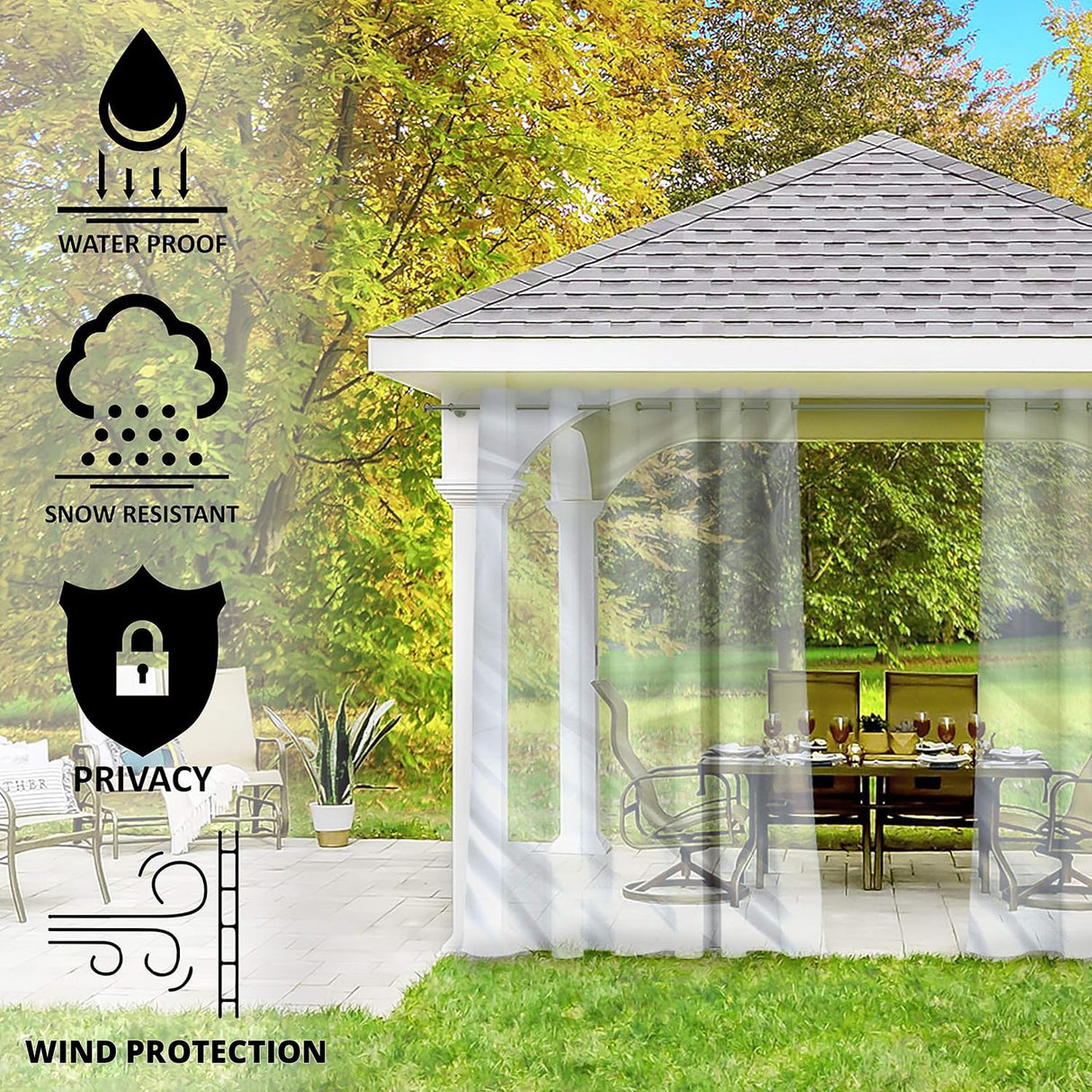 Covers & all Outdoor Clear Tarp Curtain, 18oz Clear Outdoor Curtains For Patio, Waterproof & Tear Proof Transparent PVC Vinyl Tarp with Rustrpoof Grommets for Porch, Gazebos, Balcony (8'H x 10'W feet) Covers & All