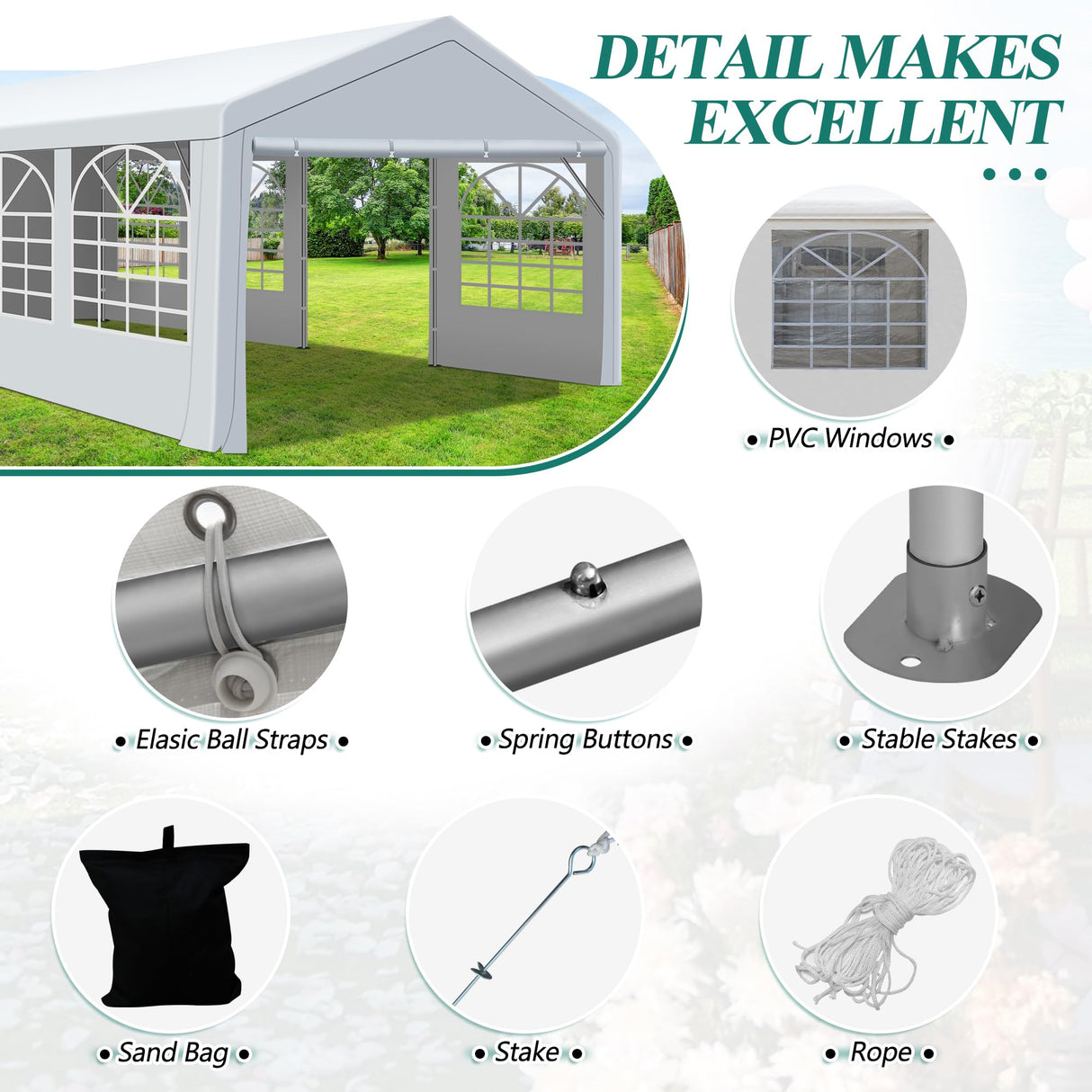 GARTOO 13' x 26' Heavy Duty Party Tent - Outdoor Event Shelter Canopy Wedding Gazebo with 4 Sand Bags for Outdoor Event, Wedding, Birthday Party GARTOO