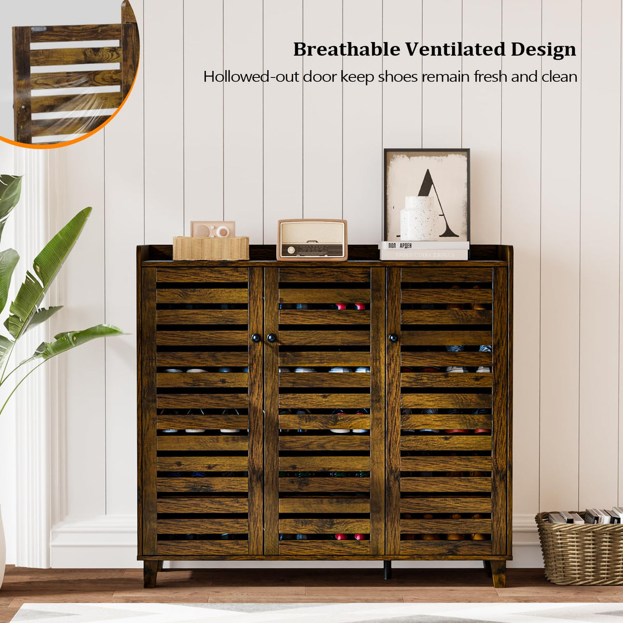 VINGLI Shoe Cabinet with Doors, Entryway Shoe Storage, Shoe Rack with Doors, Hidden Shoe Cabinet, Shoe Organizer Cabinet, Freestanding Shoe Rack Cabinet,Shoe Storage Cabinet,Shoes Cabinet Rustic Brown VINGLI