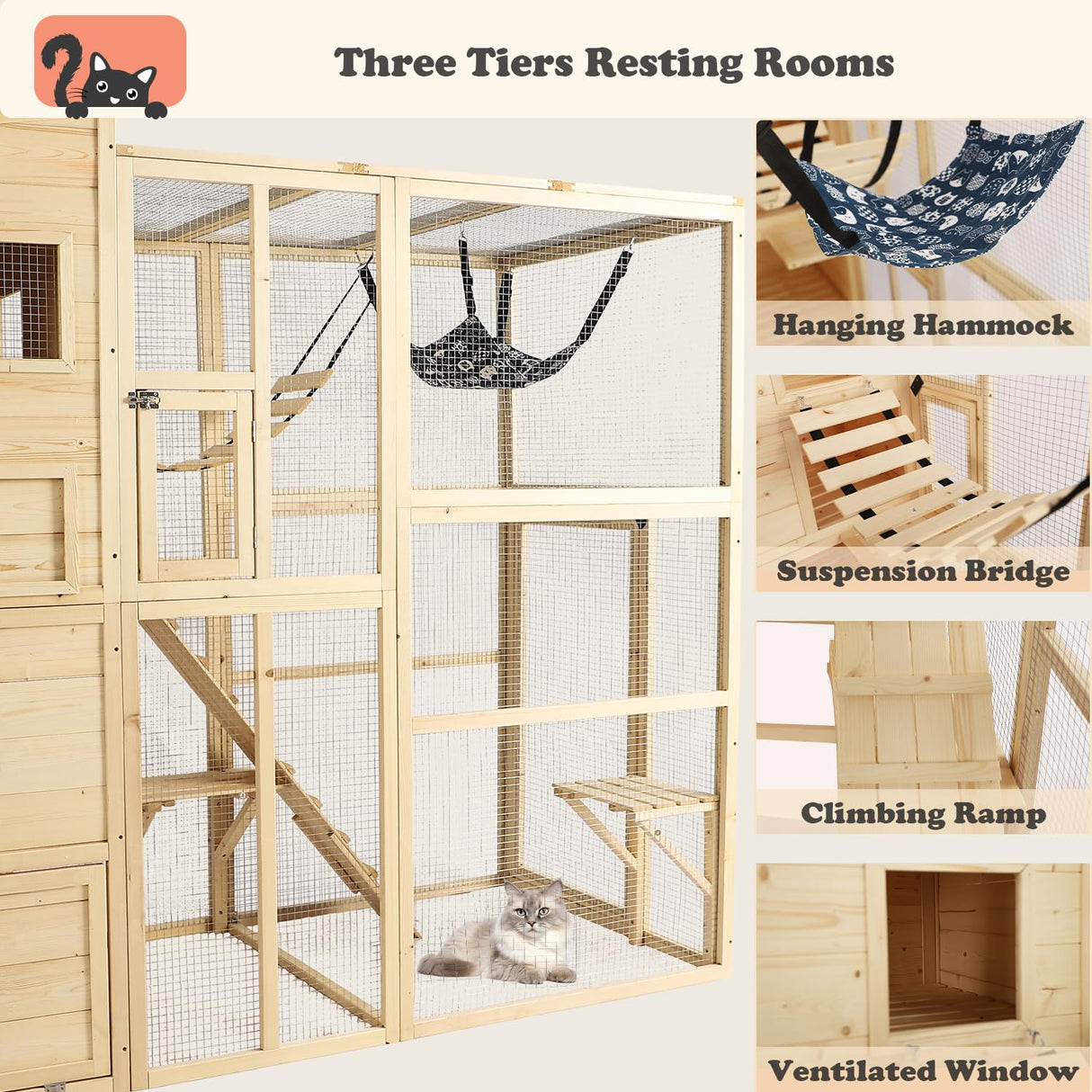 QUYZE Catio Outdoor Cat Enclosure, Large Outdoor Cat House for Mulitiple Cats, 4 Tiers Walk in Catio for Cats Outdoor Patio, 4 Tiers Cat Houses with Weatherproof Roof, Hanging Hammock, Bridge QUYZE