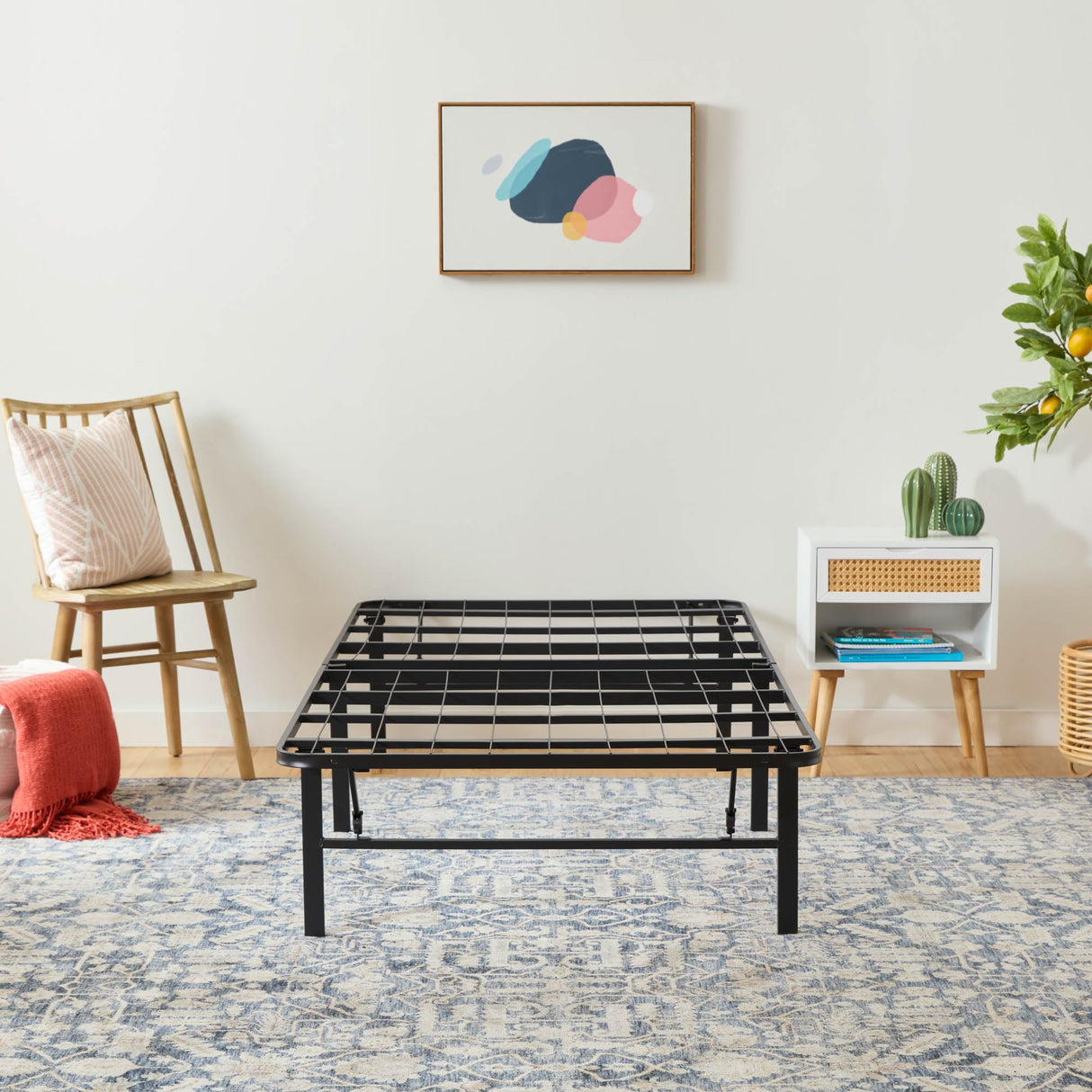 Linenspa Folding Metal Platform Bed Frame - No Box Spring Needed - Underbed Storage - Simple Tool Free Assembly - Mattress Foundation - 14" High - Traditional Design - Sturdy Steel - Twin Size Linenspa