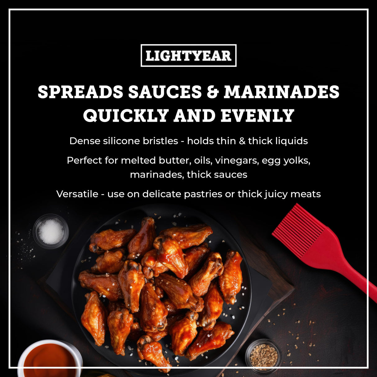 Lightyear Silicone Basting Pastry Brush Set (2 Pcs) ❘ 450°F Heat Resistant Oil Brush for Your Kitchen - Ideal For BBQ’s, Baking & Cooking | 100% Food Grade Silicone - BPA Free & Dishwasher Safe (Red) Lightyear