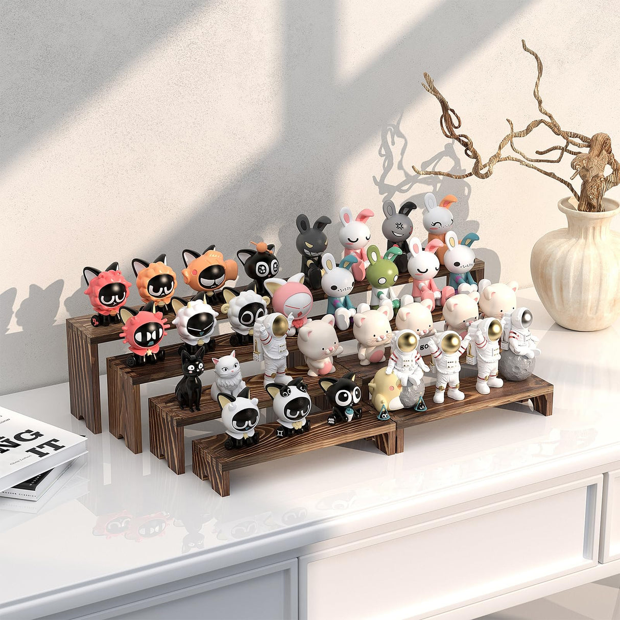 2 Set Large Wooden Tiered Riser Display Stands for Vendor Events,Stackable Wooden Cupcake Stand,Farmhouse Decor Wood Dessert Table Display Set,Vendor Booth Display Items,Food Display Risers for Party(12-11.2-10.4-9.6IN) Vecxoty