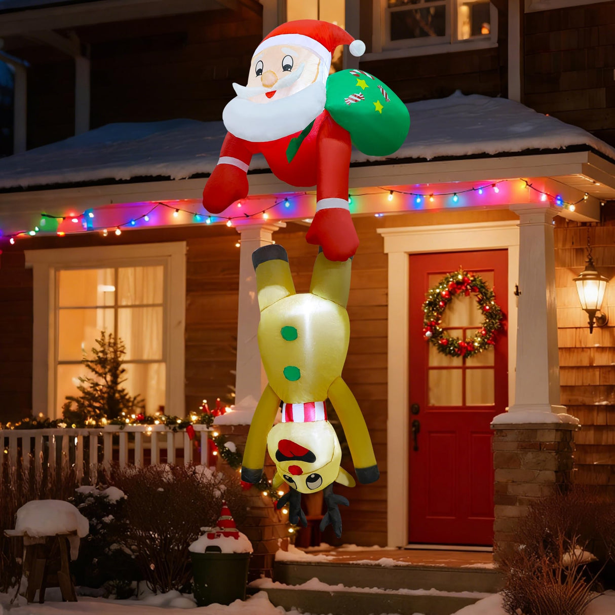 DR.DUDU 7 FT Christmas Inflatable Outdoor Decorations, Blow Up Santa Claus with Reindeer Hanging Xmas Inflatables Decor with LED Lights for Yard Lawn Porch Garden Holiday Party DR.DUDU