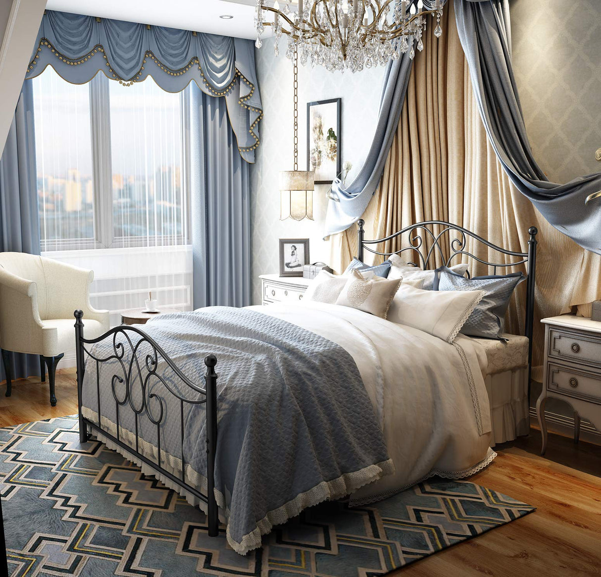 YERPERFO Metal Full Bed Frame with Headboard and Footboard Farmhouse Platform Bed Frame Full Size Under Bed Storage No Box Spring Needed and Easy Assembly (Full, Black) YERPERFO