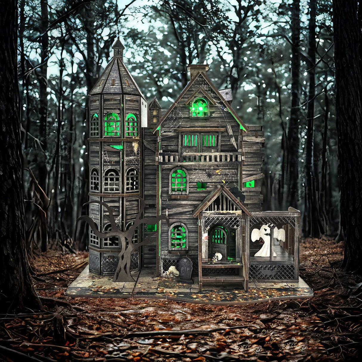 DIY Mini House Kit, Miniature Haunted House Kits with LED Accessories Furniture, 3D Wooden Puzzles for Adults, Dollhouse Craft Gifts for Girls, Boys, Teens Dibetoy