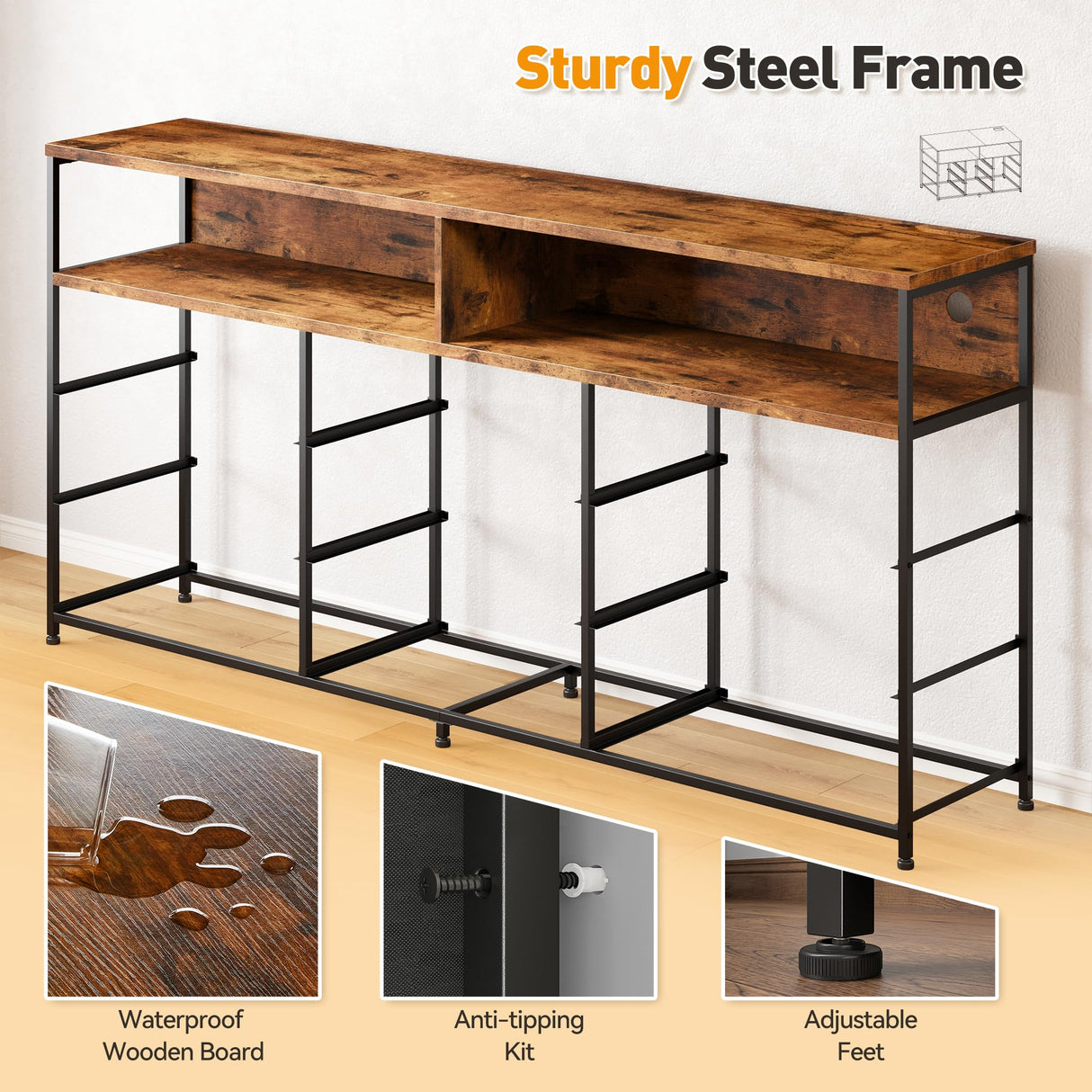 EnHomee 55” W Dresser, Rustic Brown Dresser for Bedroom with Power Outlet & LED Lights for 65" TV Stand for Bedroom Dresser with 9 Fabric Drawers, Long Sturdy Dressers for Bedroom, Closet, Entryway EnHomee