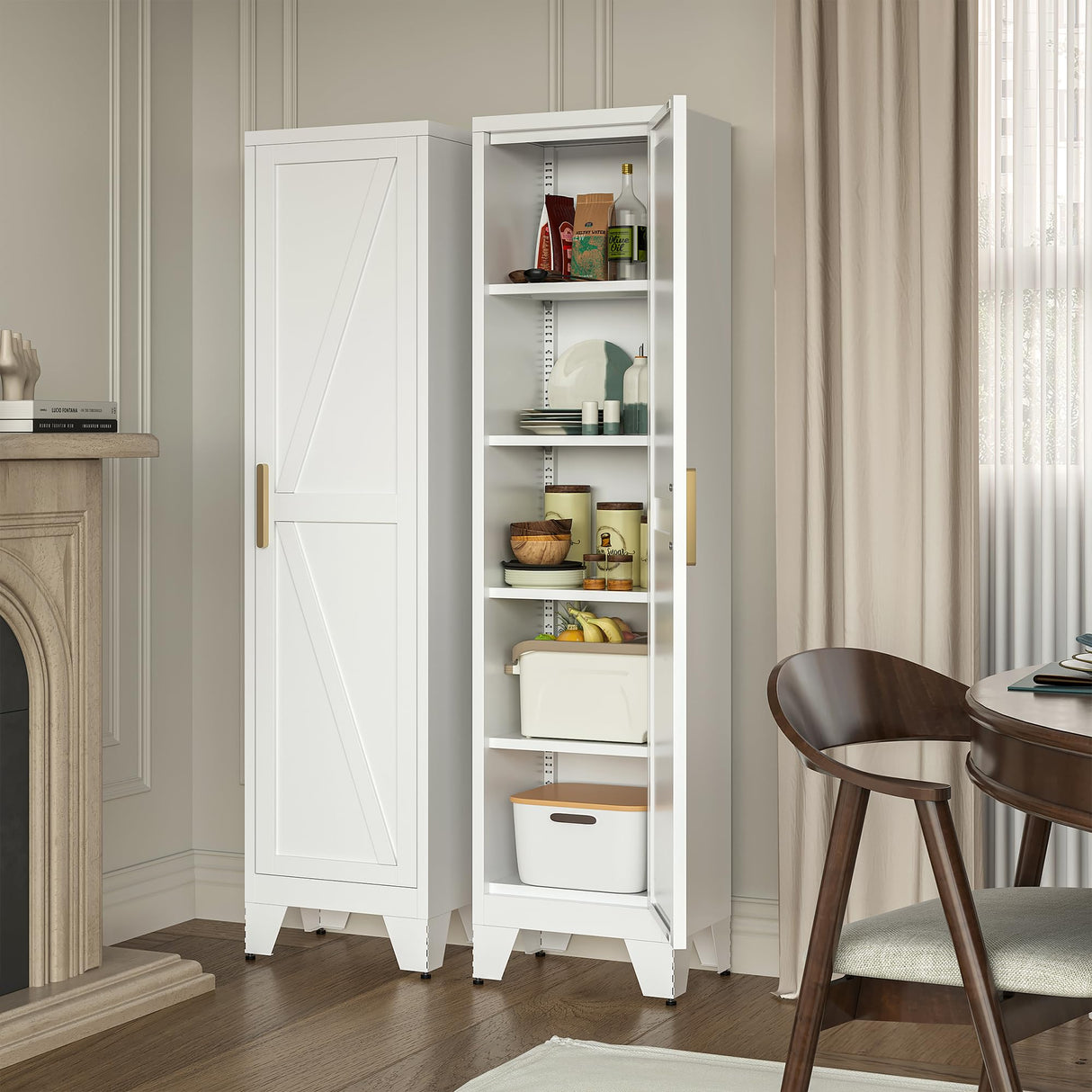 LCAOPC 67" Tall Narrow Bathroom Metal Storage Cabinet with 4 Adjustable Shelves, Freestanding 5 Tier Slim Pantry Storage Cabinet for Small Space, White LCAOPC