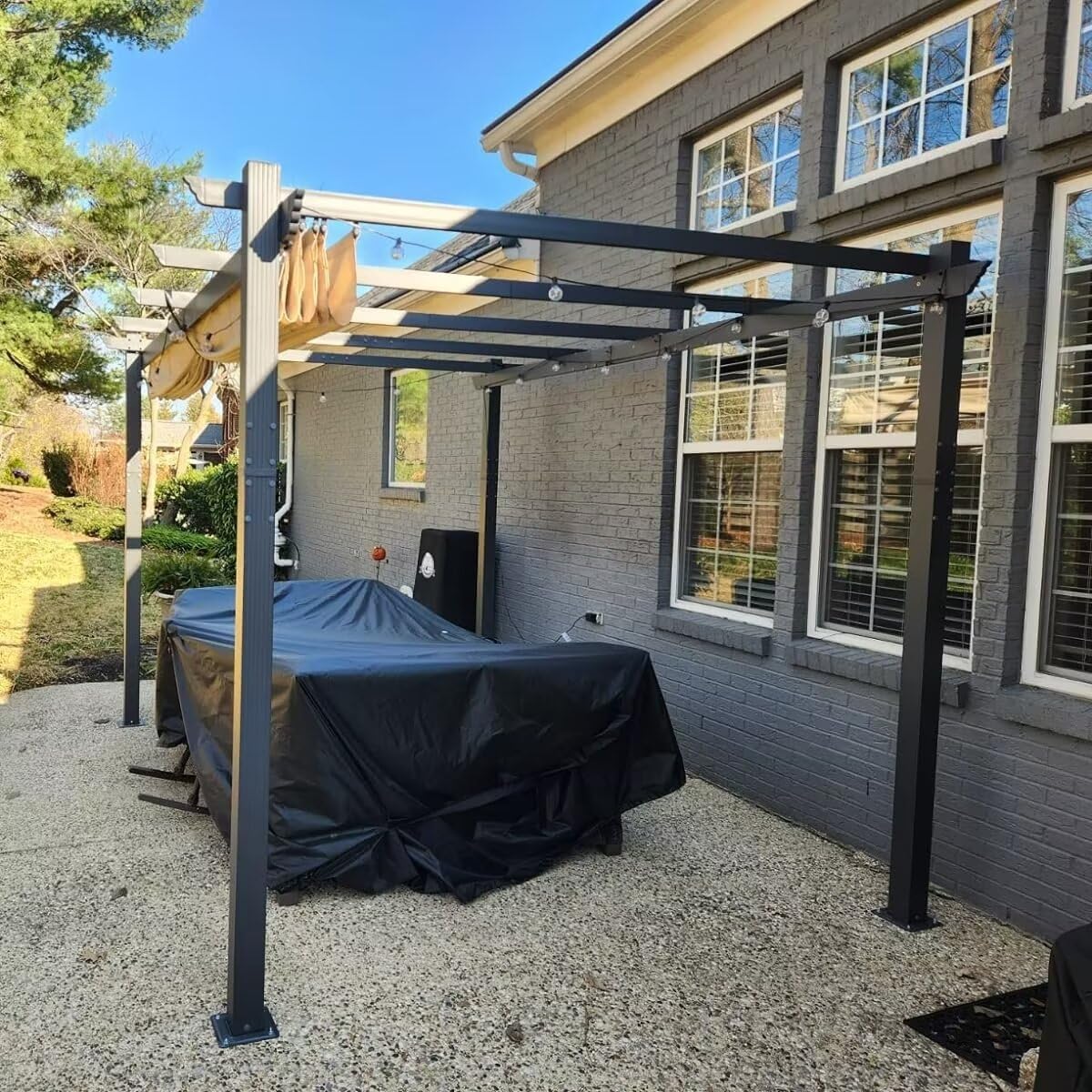 Domi Outdoor Living 10’ X 10’ Outdoor Retractable Pergola with Weather-Resistant Canopy Aluminum Garden Pergola Patio Grill Gazebo for Courtyard domi outdoor living