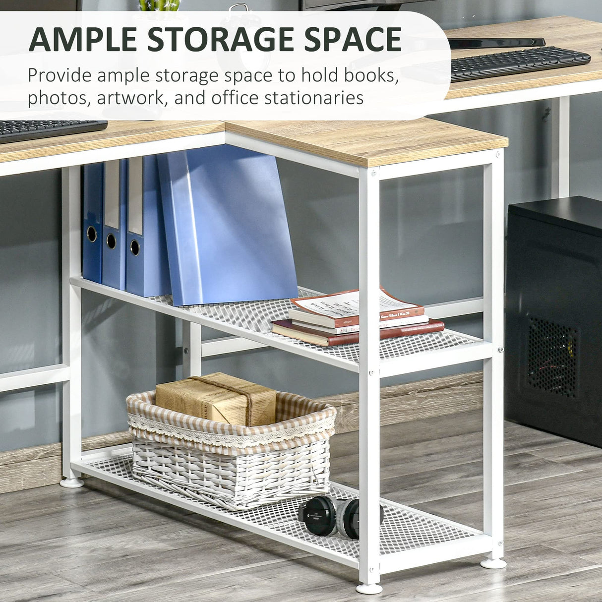 HOMCOM 83" Two Person Computer Desk with 2 Storage Shelves, Double Desk Workstation with Book Shelf, Long Desk Table for Home Office, Natural HOMCOM