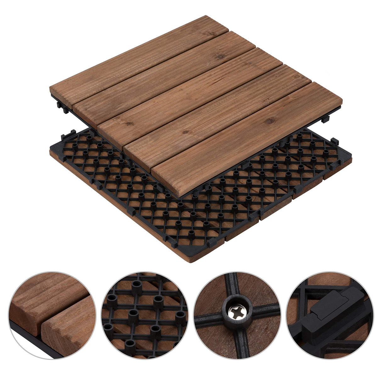 Yaheetech 27PCS Interlocking Patio Deck Tiles 12 x 12in Wood Floor Tiles Outdoor Flooring for Patio Garden Deck Poolside Brown Yaheetech