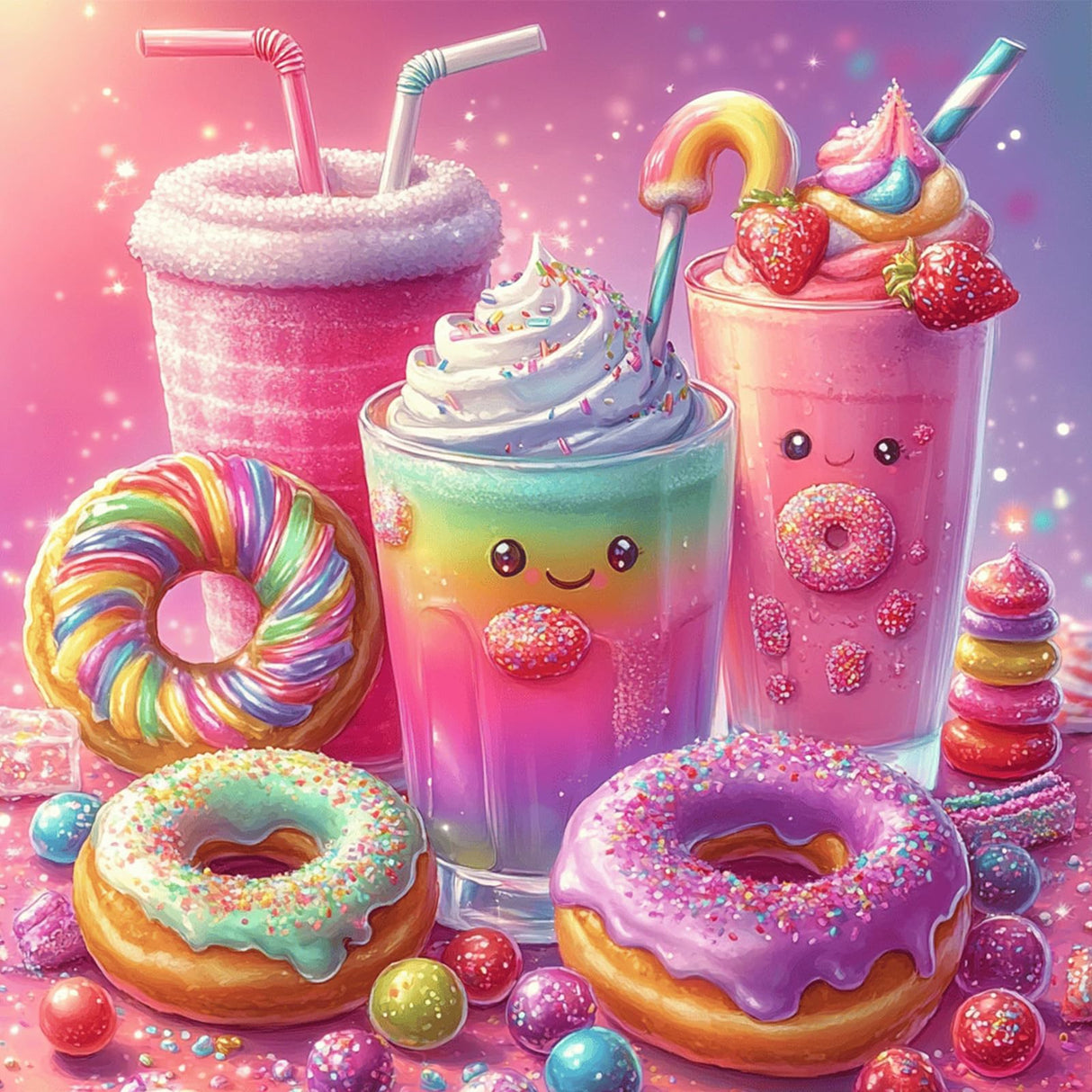 NEWENMO Cartoon Paint by Numbers Kit for Adults, Ice Cream Sweetmeats Paint by Numbers on Canvas Unframed, DIY Oil Painting Perfect for Beginner, Craft, Hobbies and Home Wall Decor 16x16 in NEWENMO