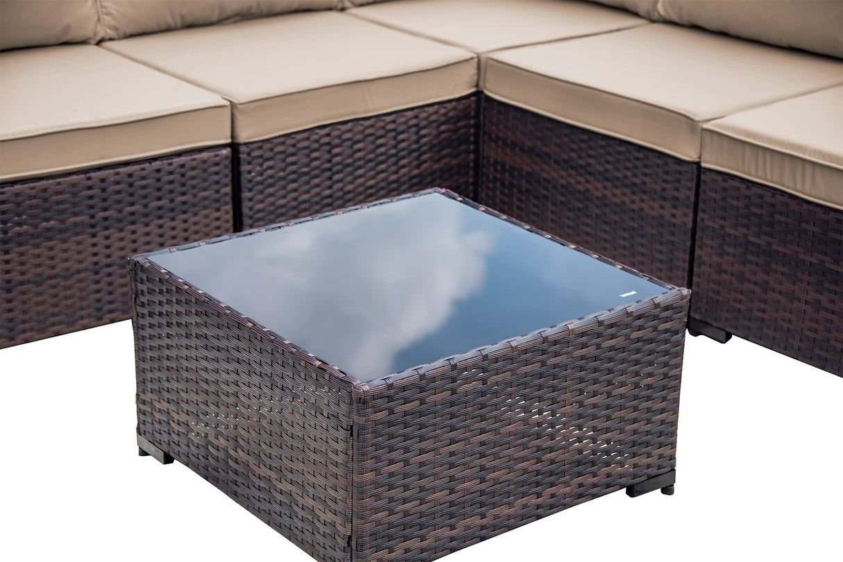 ASJMR Outdoor Patio Furniture Set, 14 Pieces Outdoor Sectional Furniture Patio Sofa, All-Weather PE Rattan Patio Conversation Set with Tempered Glass Top Table & Cushions(Brown). ASJMR