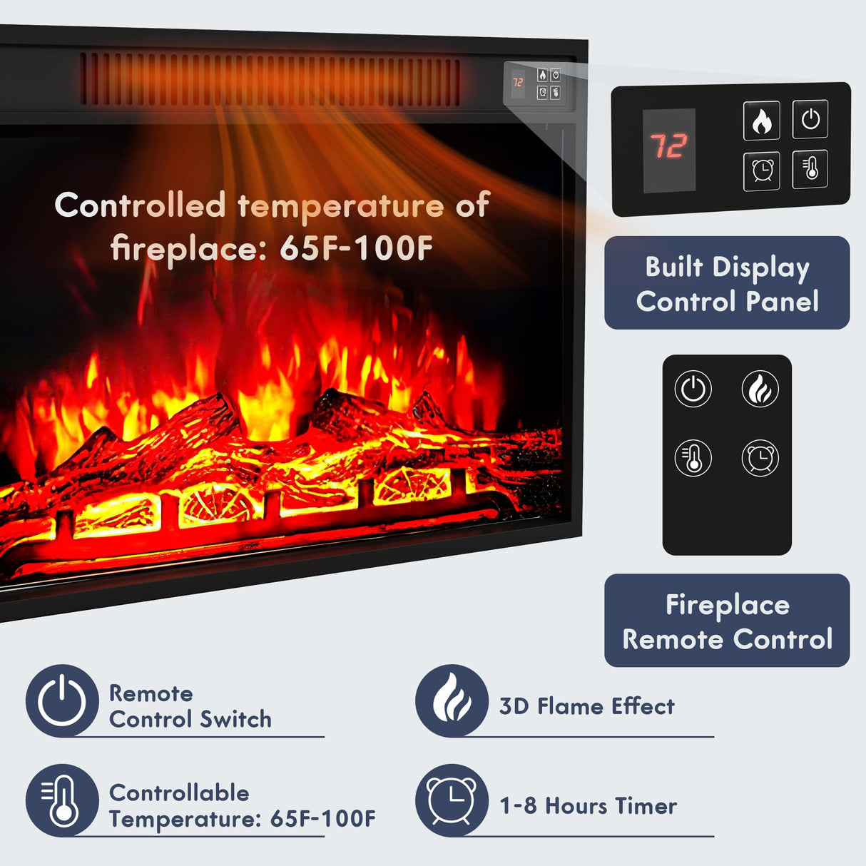 Furniwell Electric Fireplace TV Stand for TVs up to 65", Media Entertainment Center with 26” Fireplace, Farmhouse Console with Sliding Barn Door and Adjustable Storage Shelves for Living Room (Brown) Furniwell