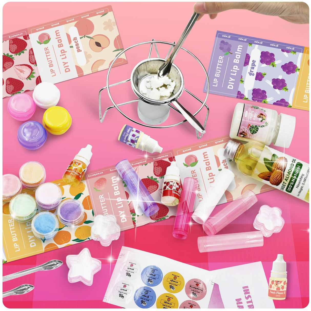 WhizToys DIY Lip Balm Making Kit Teen Girl Gifts Trendy Stuff Make Your Own Lip Gloss Set with Natural Beeswax, Shea Butter,Sweet Almond Oil,24 PCS Lip Blam Containers WhizToys