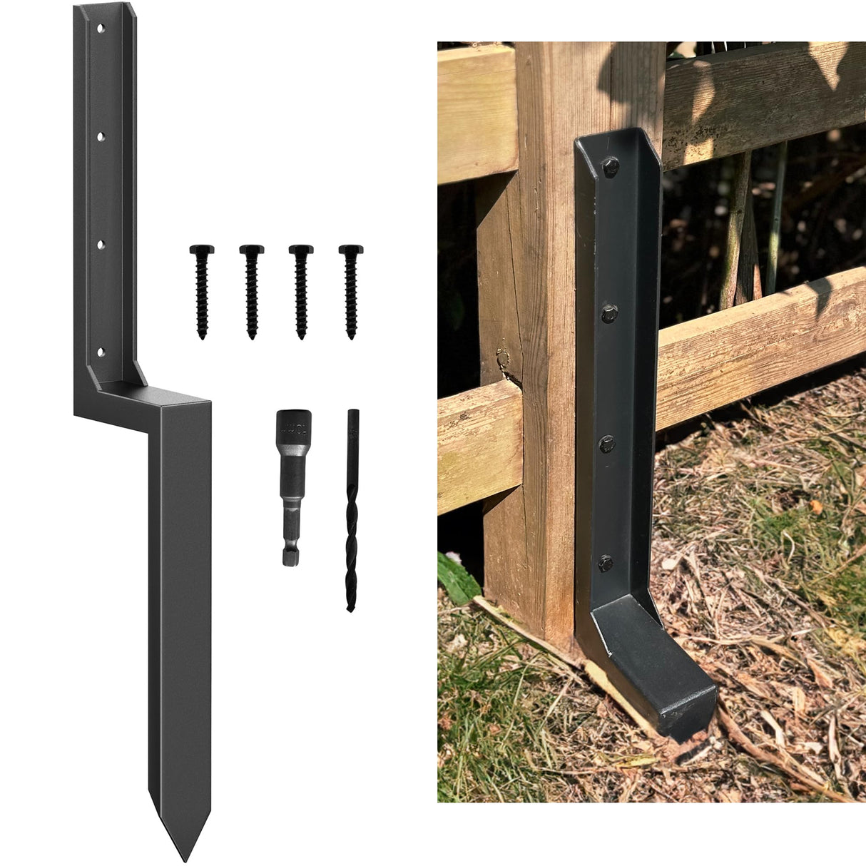 AKINGKONG Fence Post Repair Kit - Thickened 11-Gauge Steel Anchor & Stake for Broken/Leaning 4x4/6x6 Wood Posts (Heavier at 5.47 lbs, 1-Pack) akingkong