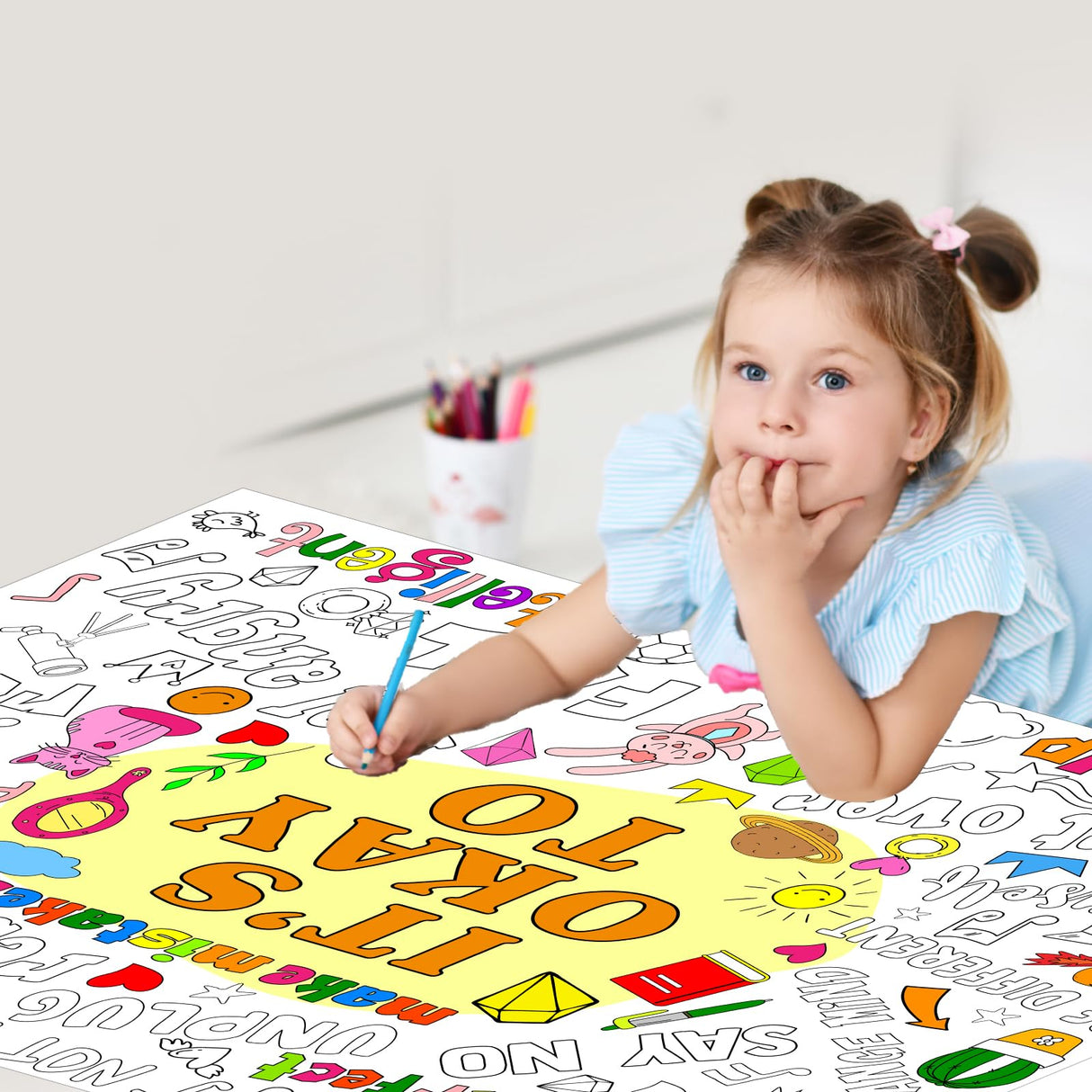 Set of 3 Jumbo Giant Coloring Poster Large Positive Coloring Tablecloths with I AM IT’S OK TO BE KIND Theme Inspirational Fun Coloring Banner for Classroom Home Activity Birthday Party Supplies Naozinebi