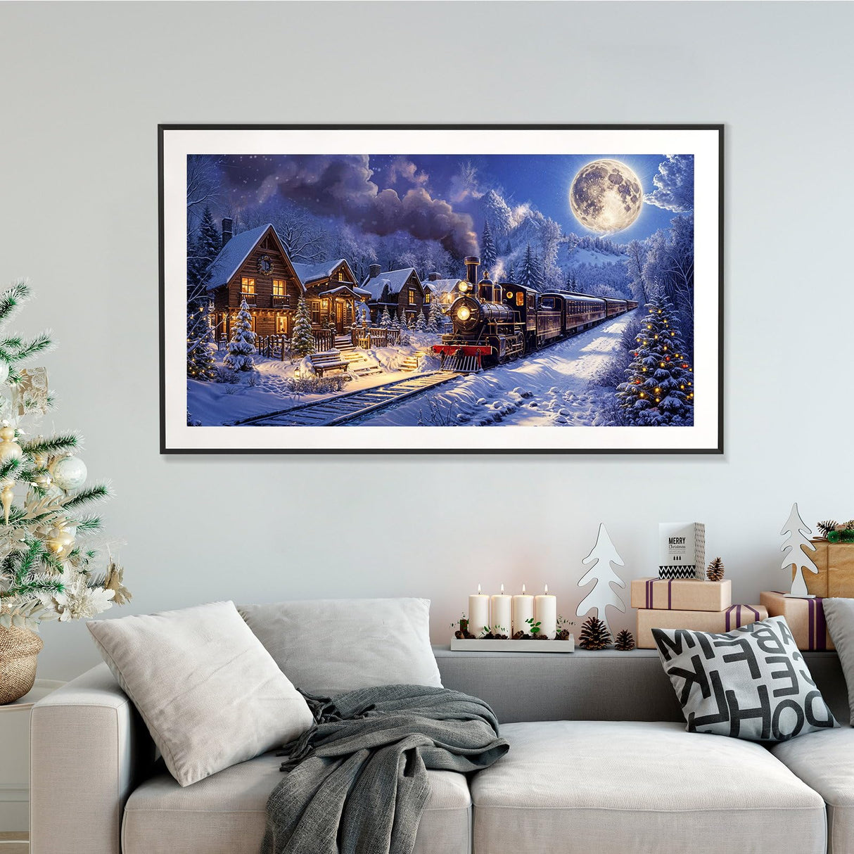 ATDMS Large Christmas Diamond Art Kits for Adults 5D Christmas Train Diamond Painting Kits for Adults DIY Full Drill Winter Snow Diamond Art Painting Gem Art Kits for Home Wall Decor 27.5x15.7 Inch ATDMS