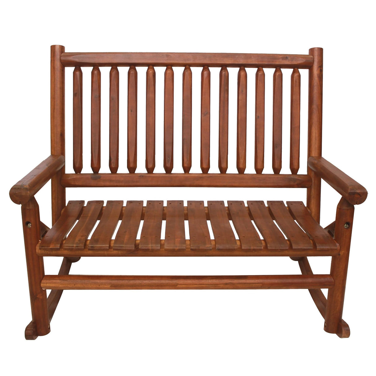 Leigh Country Double Porch Rocking Chair with Curved Seat Slats, Wide Seat, and Stained Finish for Lawn, Garden, and Patio Spaces, Honey Leigh Country