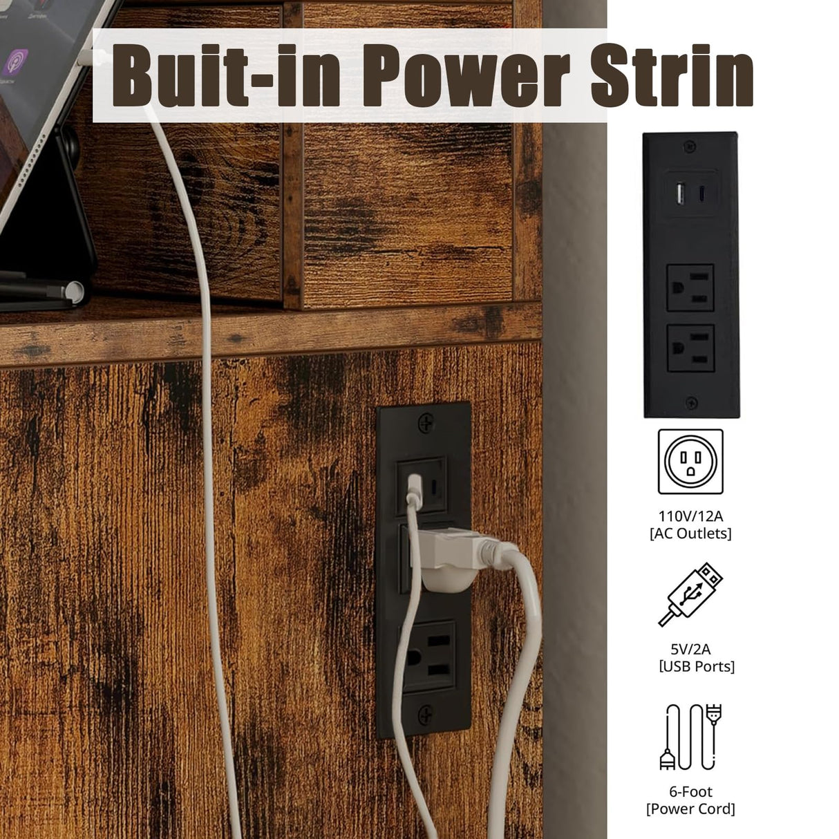 EOQIFJM Small Vanity Desk Set with Mirror and Lights, Makup Table with Chargin & 4 Storage Drawers,Station for Compact Space Bedroom (Brown) EOQIFJM