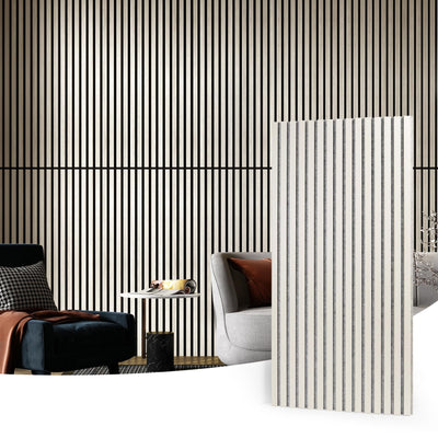Art3d 2 Wood Slat Acoustic Panels for Wall and Ceiling - 3D Fluted Sound Absorbing Panel with Wood Finish - White Elm