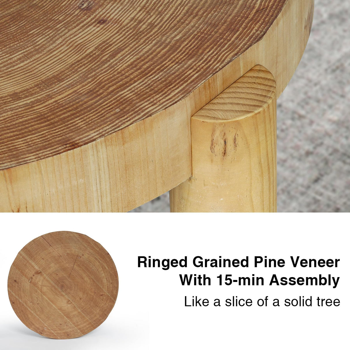 HOKYHOKY Round Wood Coffee Table - 29.53" Wooden Coffee Tables Living Room with Solid Wood Legs and Natural Wood Veneer, Farmhouse Boho Circle Coffee Tables, Natural Wood Color, 29.53" D X 16.54" H HOKYHOKY