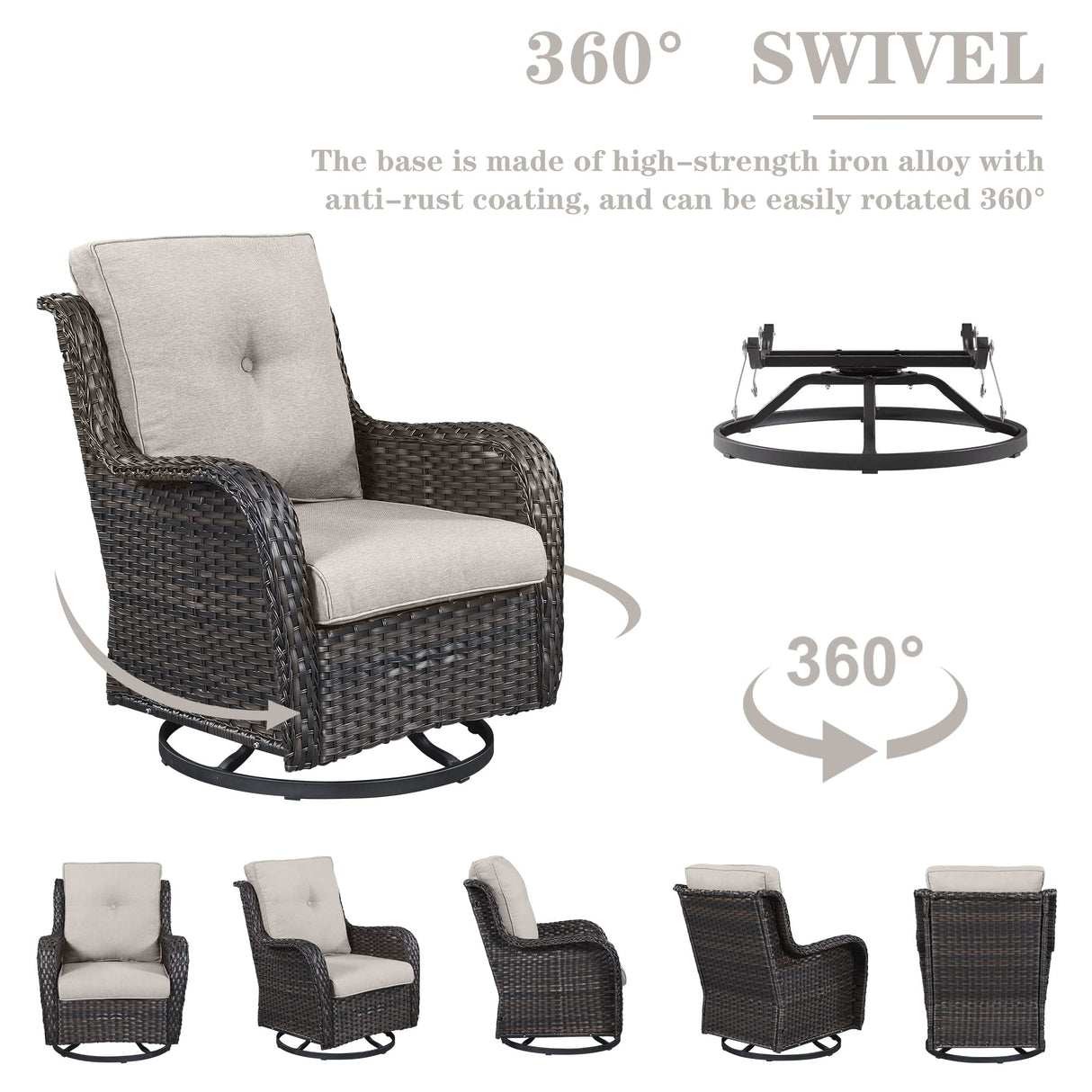 Belord Wicker Patio Furniture Sets - 13 Piece Outdoor Rattan Furniture Conversation Sets with 4 Swivel Rocker Chairs, 2 Rattan Sofas, Wicker Ottomans and Coffee Table, Brown/Beige Belord