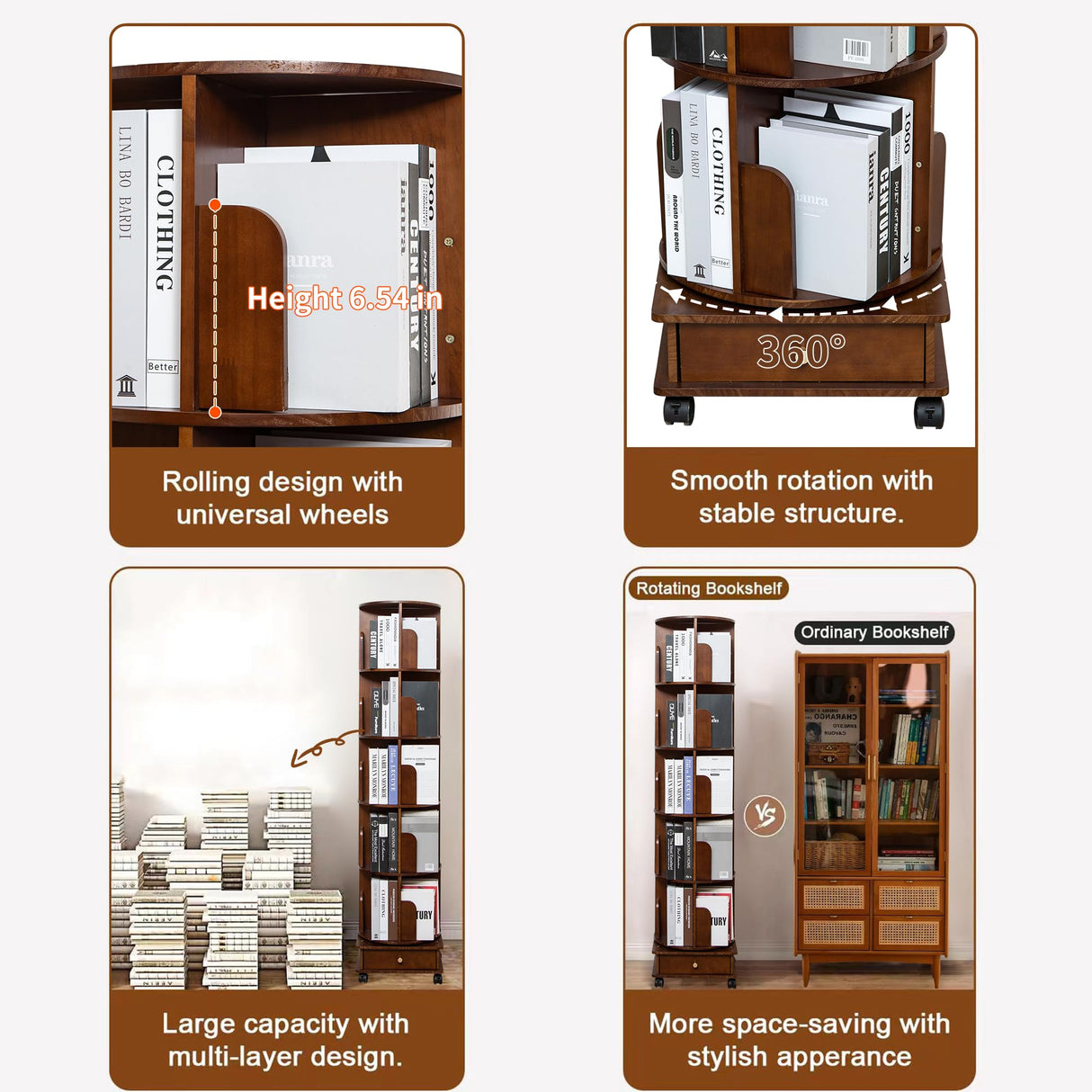 Solid Wood 360° Rotating Bookshelf Tower by GHBRHBJ GHBRHBJ