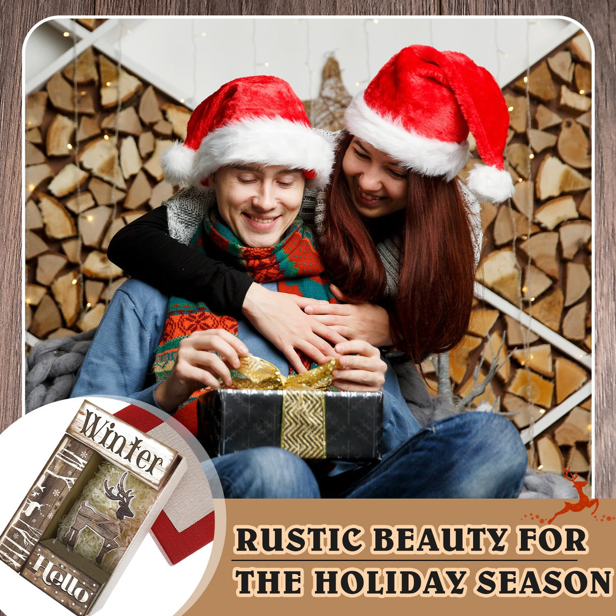 Moucuny 4 Pcs Winter Elk Table Sign Christmas Animal Wooden Elk Table Decorative Signage Winter Tiered Tray Decor Christmas Centerpieces Farmhouse Wooden Block Set Xmas Table Sign for Christmas Home Moucuny