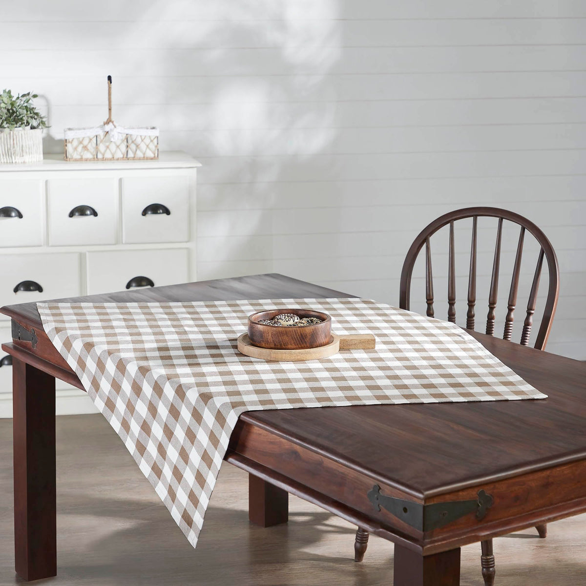 VHC Brands Annie Buffalo Check Portabella Table Topper 40x40, Kitchen and Dining Room Decor, Tabletop Accessory, Cotton, Annie Buffalo Check Collection, Square 40x40, Portabella VHC Brands