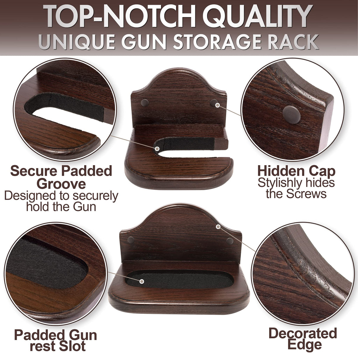 TESLYAR Gun Rack Holder Wall Mount Hold Up Displays Vertical Gun Rack and Shotgun Hooks Store Rifle Shotgun Bow Real Hardwood Hanger Brown TESLYAR