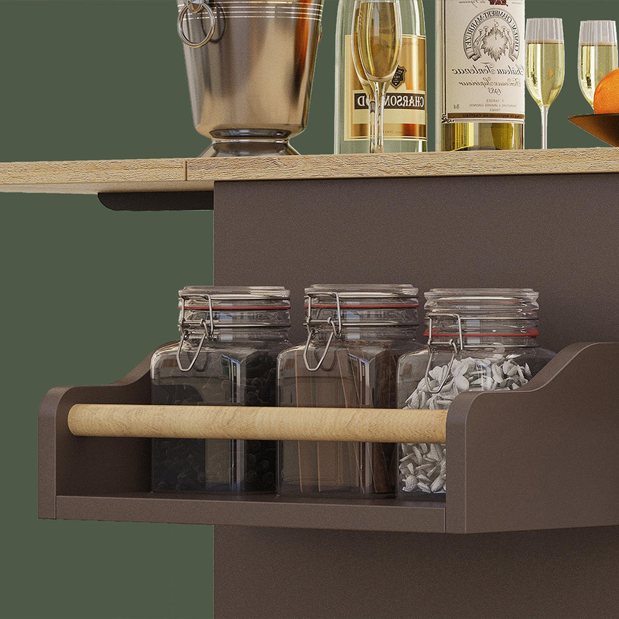 IRONCK Rolling Kitchen Island Table on Wheels with Solid Wood Top, Drop Leaf, Drawer and Storage Cabinet, 47" W Kitchen Cart with Spice & Towel Rack, Dark Gray IRONCK