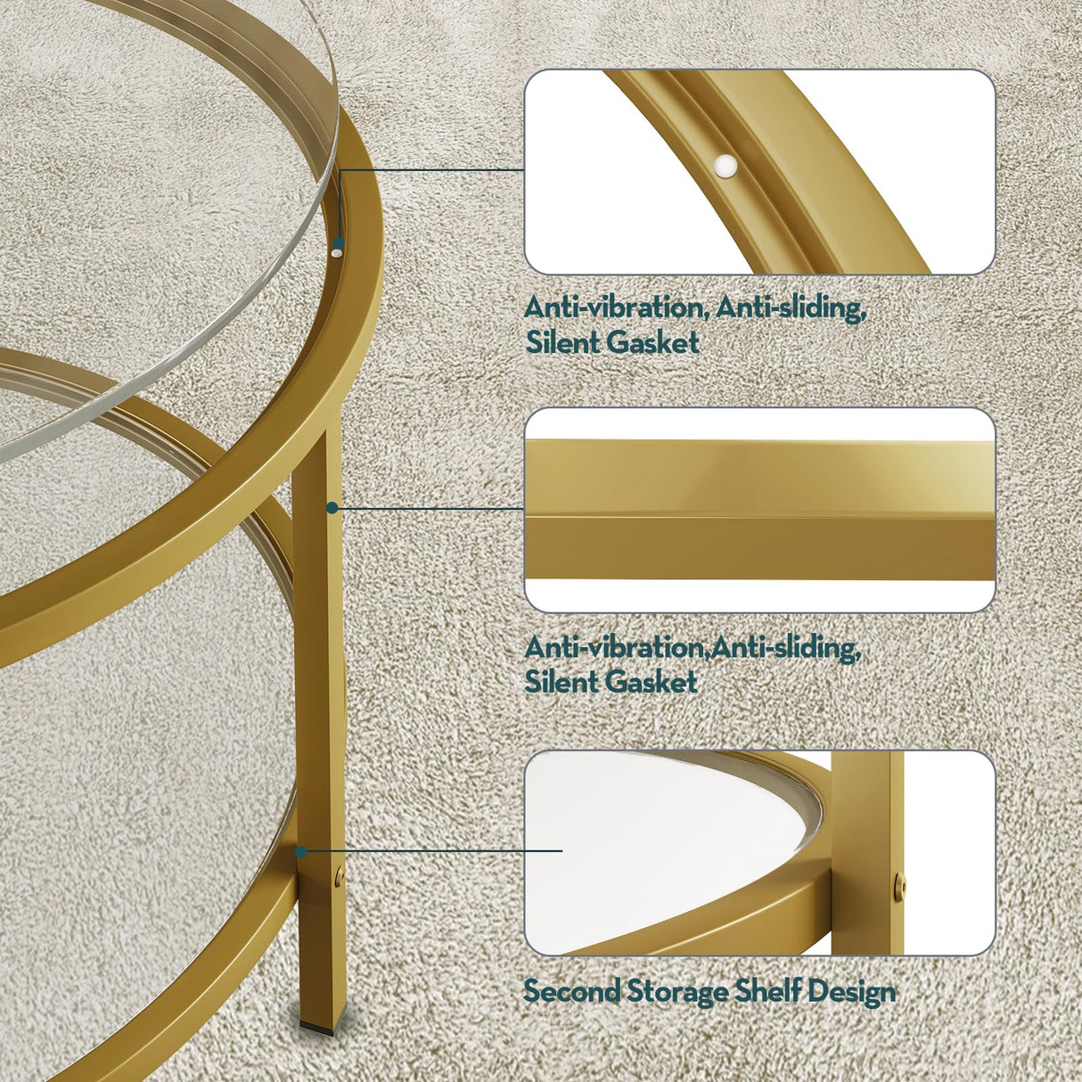 SAYGOER Round Glass Coffee Table 2 Tier Coffee Tables with Storage Shelf for Large or Small Space Modern Simple Center Table with Gold Frame for Living Room Home Office, Easy Assembly… SAYGOER